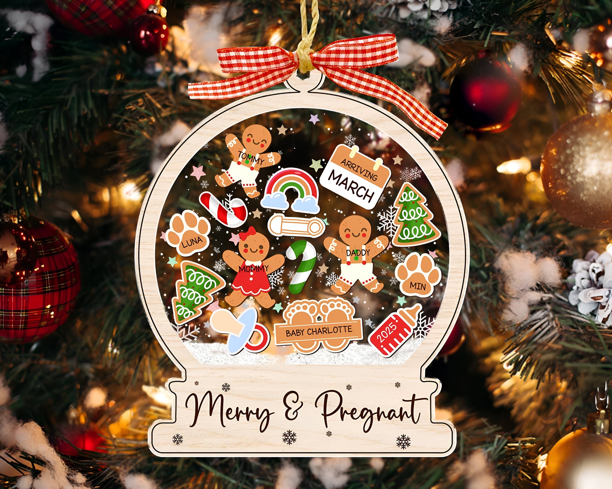 Expecting Parents Christmas Ornament, Gingerbread Shaker Ornament, Pregnancy Christmas Gift, Baby Coming Soon, Baby Announcement Gift ORHA24