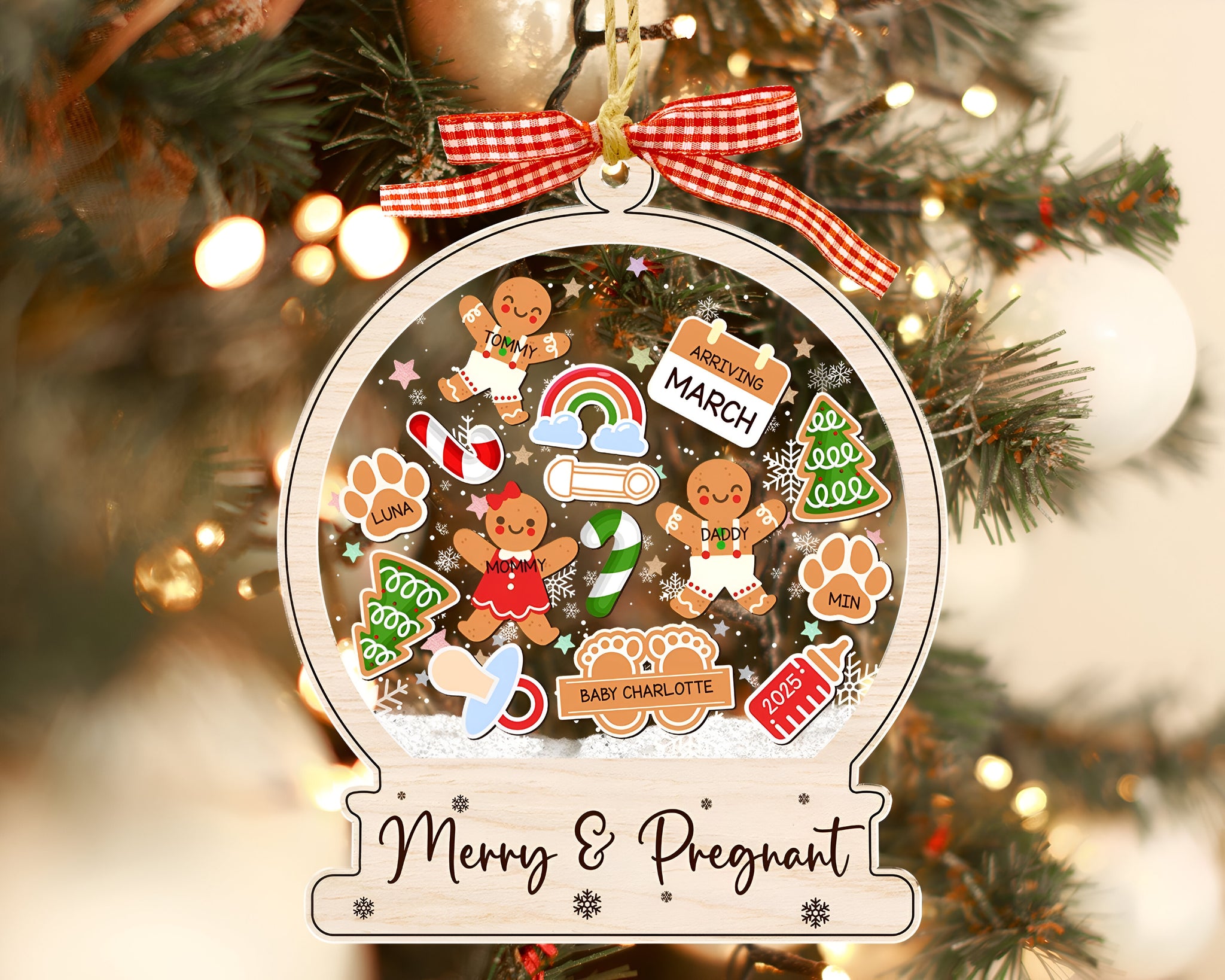 Expecting Parents Christmas Ornament, Gingerbread Shaker Ornament, Pregnancy Christmas Gift, Baby Coming Soon, Baby Announcement Gift ORHA24