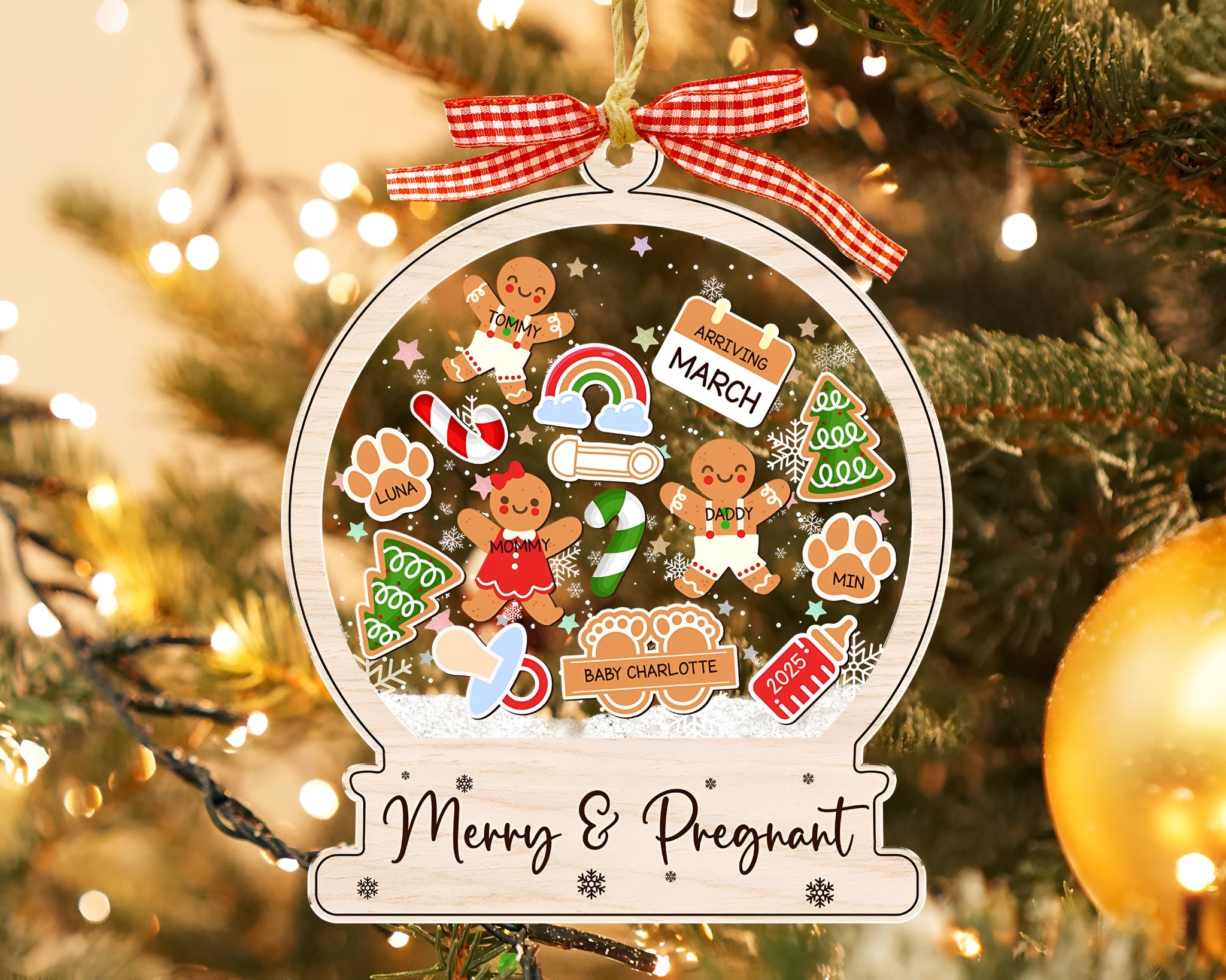 Expecting Parents Christmas Ornament, Gingerbread Shaker Ornament, Pregnancy Christmas Gift, Baby Coming Soon, Baby Announcement Gift ORHA24