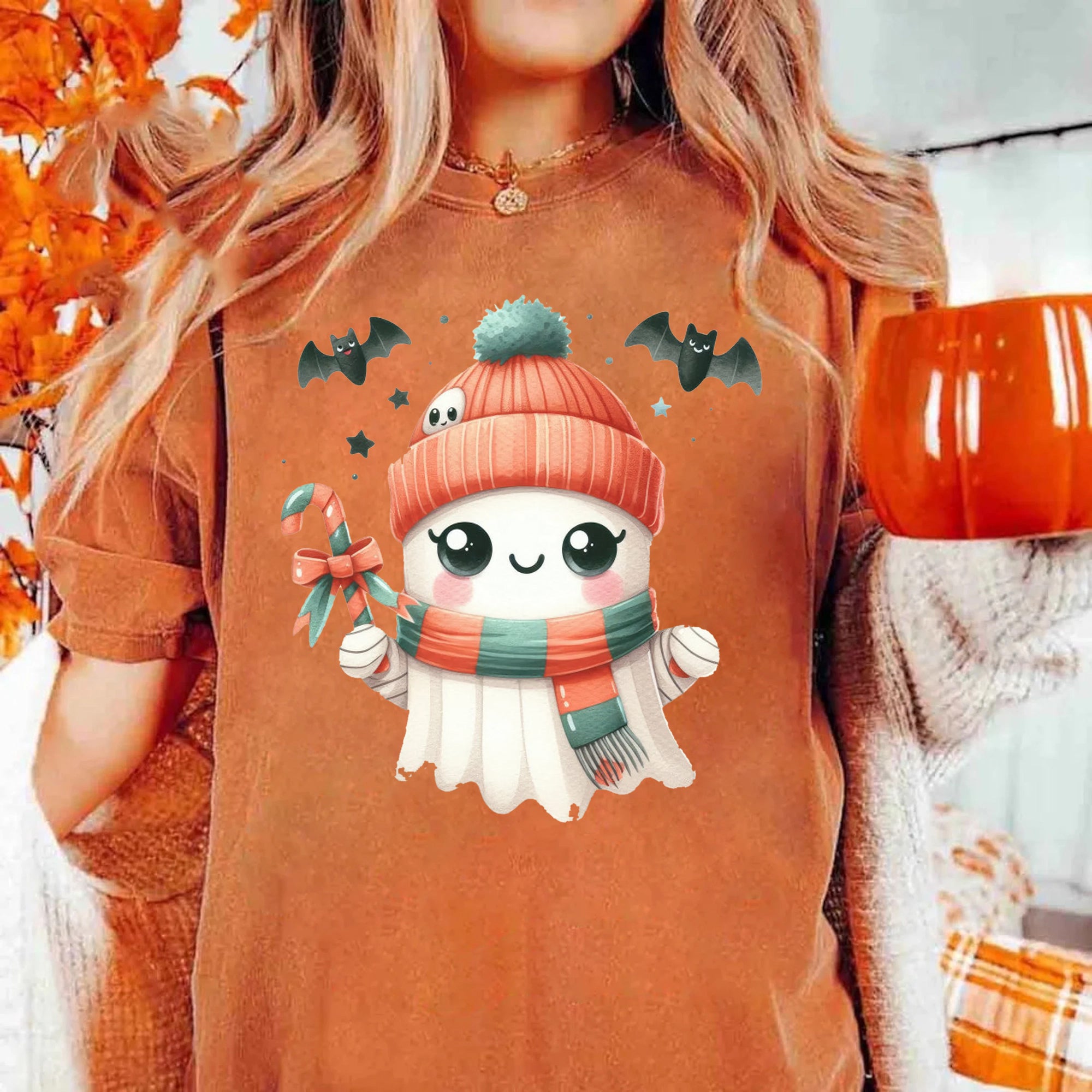 Halloween Ghost Shirt, Cute Ghost Shirt, Womens Halloween Shirt, Cute Fall Shirt, Spooky Season Shirt HW2507 04