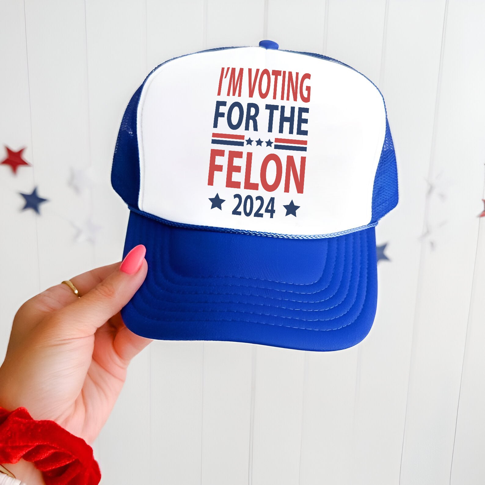 Voting For The Felon 2024 Trump Embroidered Hat Trucker Hat #12 Tu4