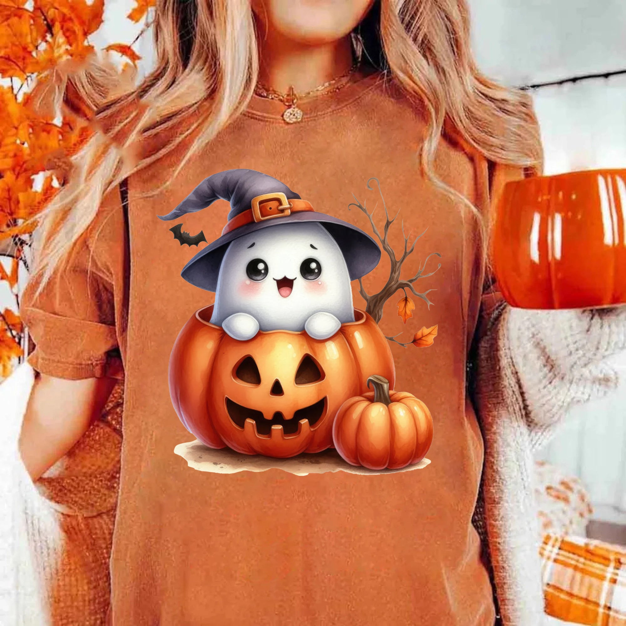 Halloween Ghost Shirt, Cute Ghost Shirt, Womens Halloween Shirt, Cute Fall Shirt, Spooky Season Shirt HW2507 02