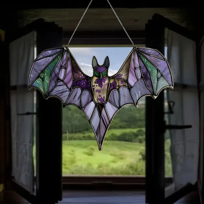 Acrylic Bat Suncatcher Hanging Ornament - 7.7 x 6.2 - Contemporary Style, Multi-purpose Halloween Wall & Window Decor, No Feather, Animal Theme, Electricity-Free, Ideal for Housewarming Gifts and Wreath ORHA2608