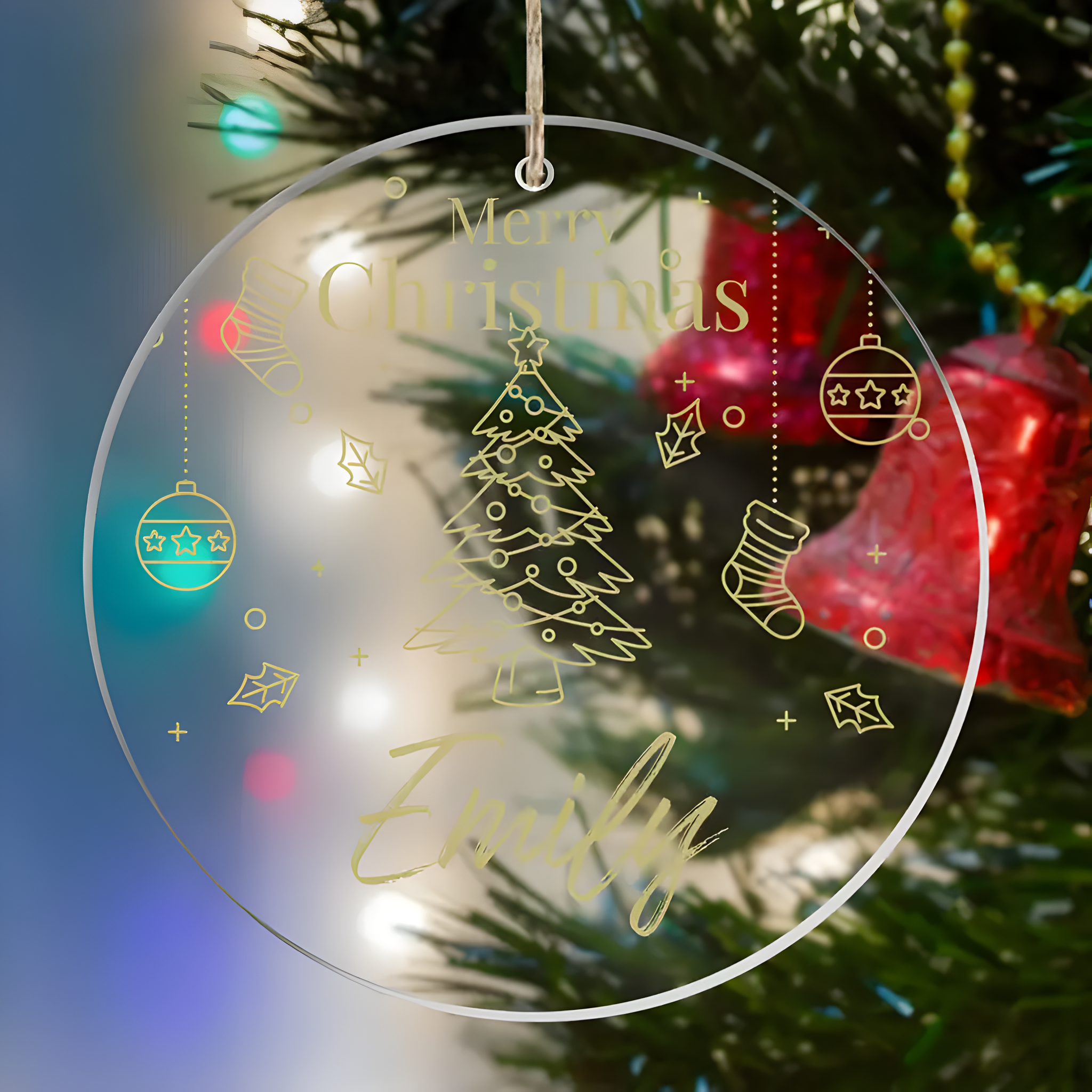 Personalized Acrylic Christmas Tree Ornament with Custom Name - Versatile Celebration Decoration for Wedding, Birthday, and Housewarming ORN2709