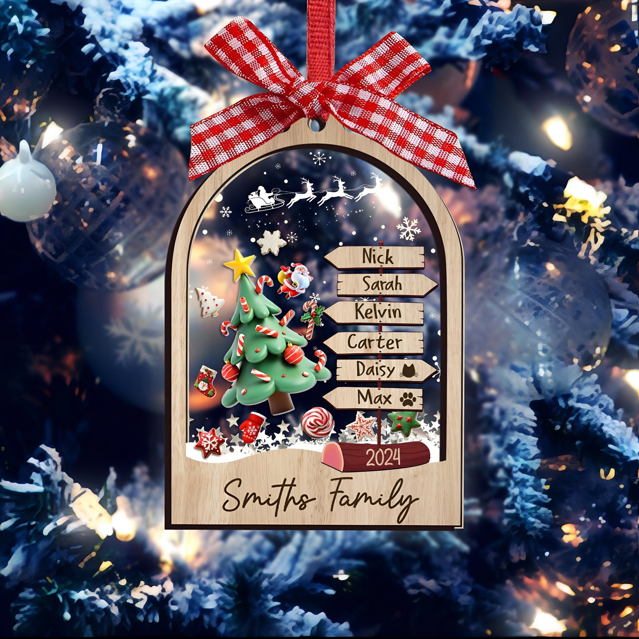 Family Christmas Ornament Shaker, Personalized Family Ornament 2024, 4D Family Ornament With Pets, Christmas Ornament, Family Gift Ornament 17854ORHA24
