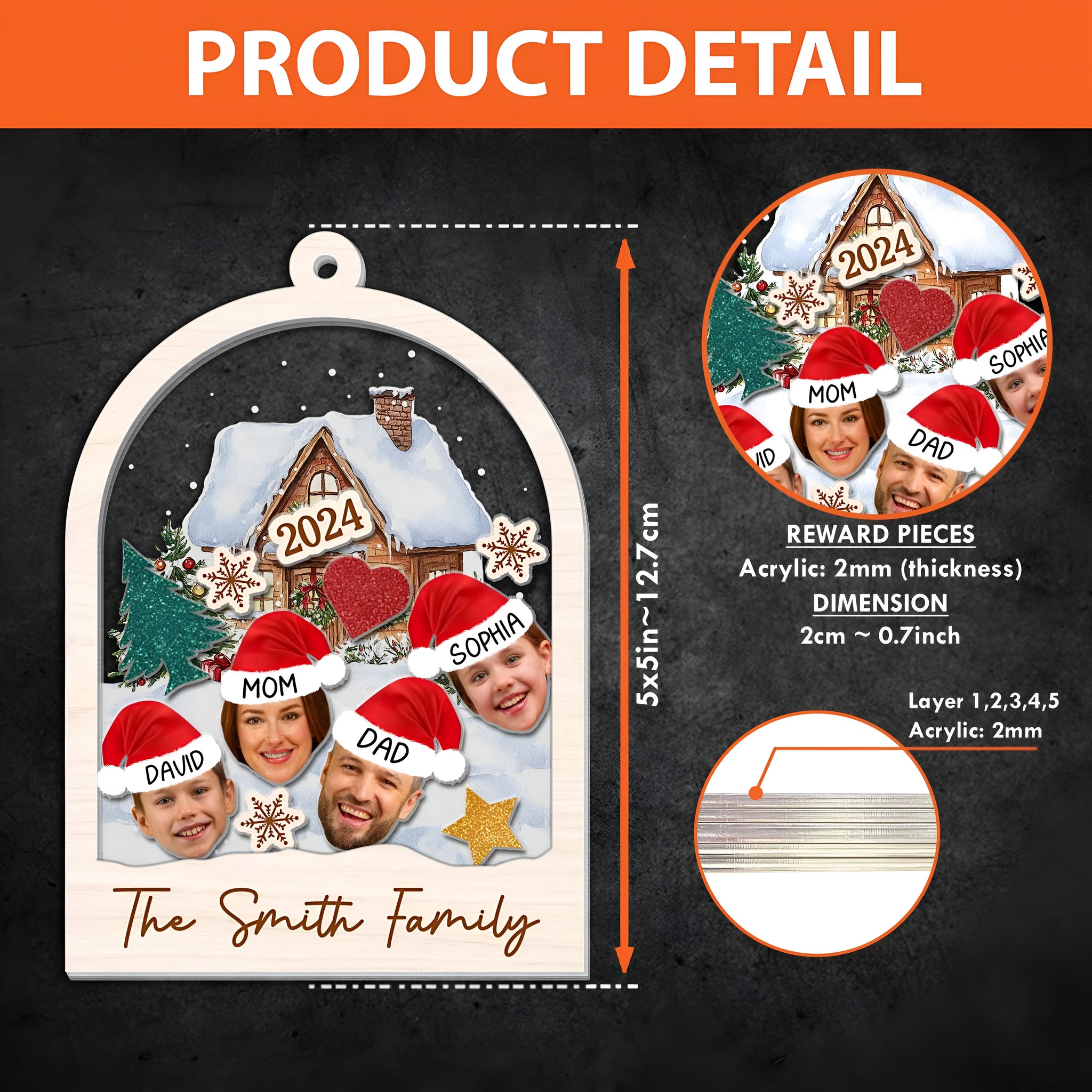 Family Christmas Ornament Shaker, Personalized Family Ornament, 4D Family Ornament 2024, Christmas Ornament 2024, Family Gift Ornament Gift ORHA24