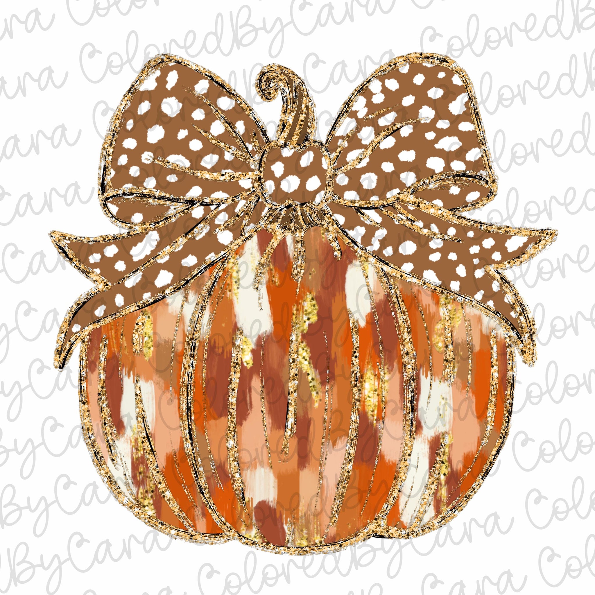 Fall Coquette gold glitter pumpkin png girls fall pumpkin design dtf Halloween girls fall png kids fall design bow acrylic brushstroke SCU