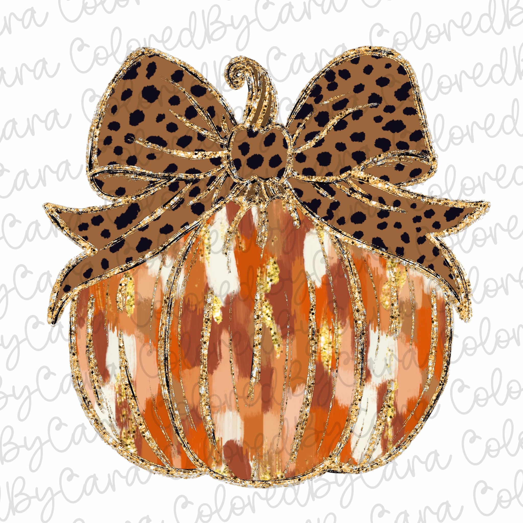 Fall Coquette gold glitter pumpkin png girls fall pumpkin design dtf Halloween girls fall png kids fall design bow acrylic brushstroke SCU