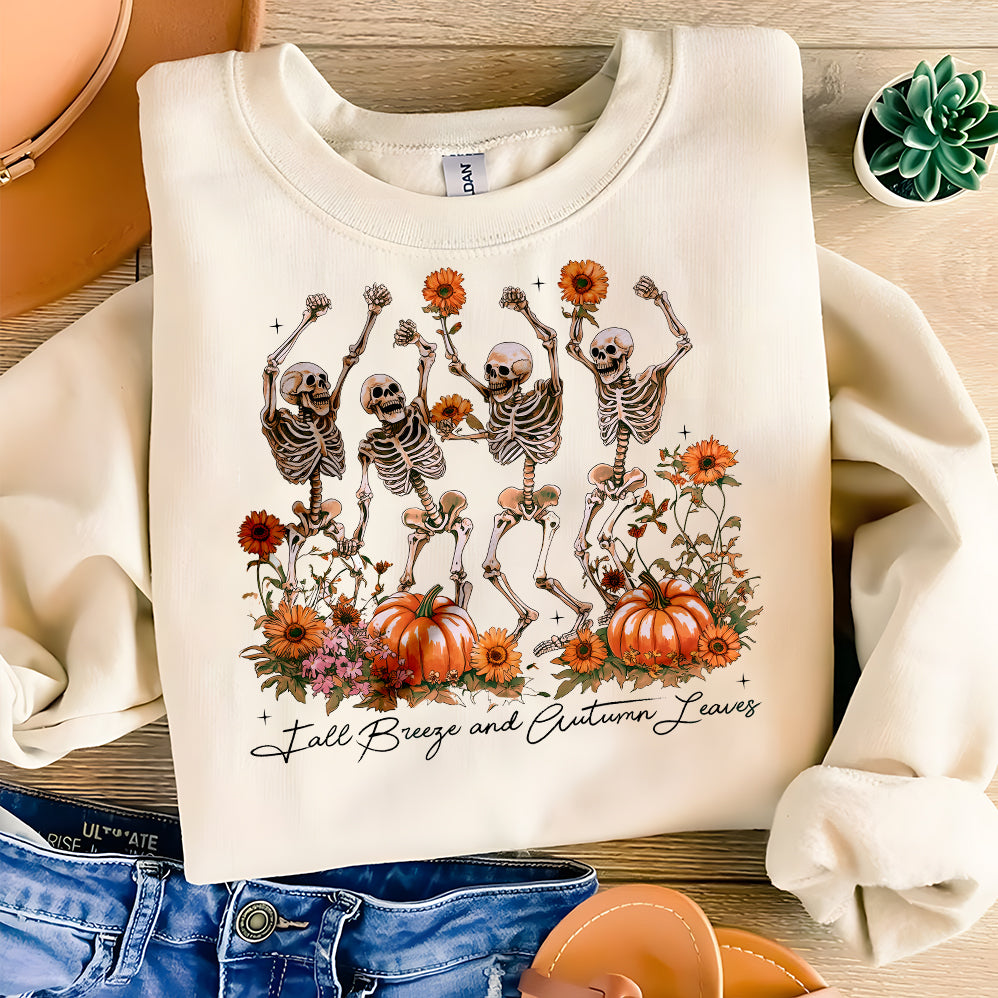 Fall T-shirt,Fall Breeze and Autumn Leaves,Skeleton T-shirt,Fall Quotes,T-shirt,Fall Design,Pumpkin spice, autumn skeleton T-shirt