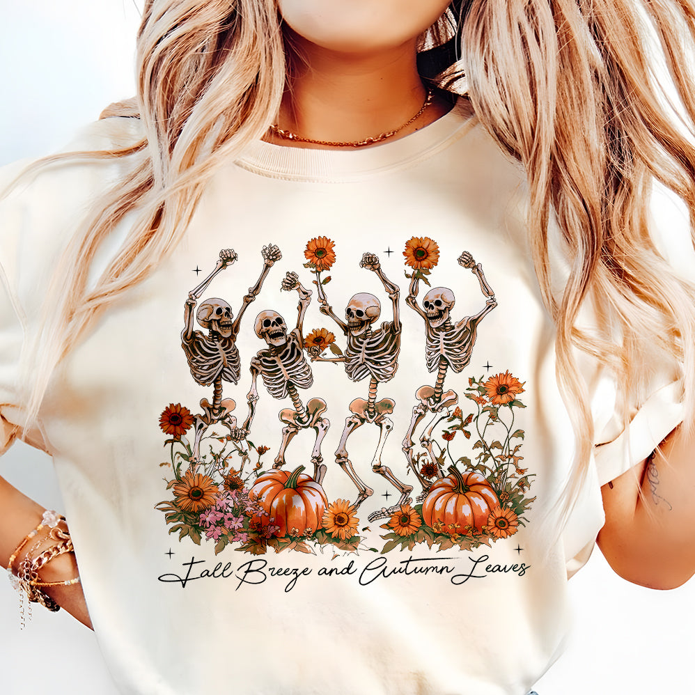 Fall T-shirt,Fall Breeze and Autumn Leaves,Skeleton T-shirt,Fall Quotes,T-shirt,Fall Design,Pumpkin spice, autumn skeleton T-shirt