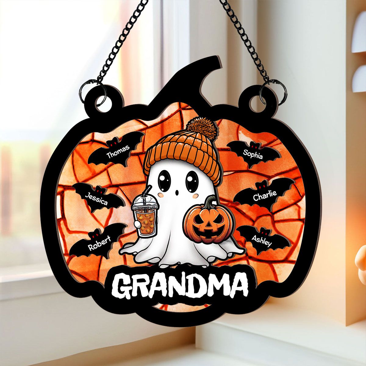 Fall Season Halloween Grandma Boo Personalized Suncatcher, Halloween Decoration  ORHA2208