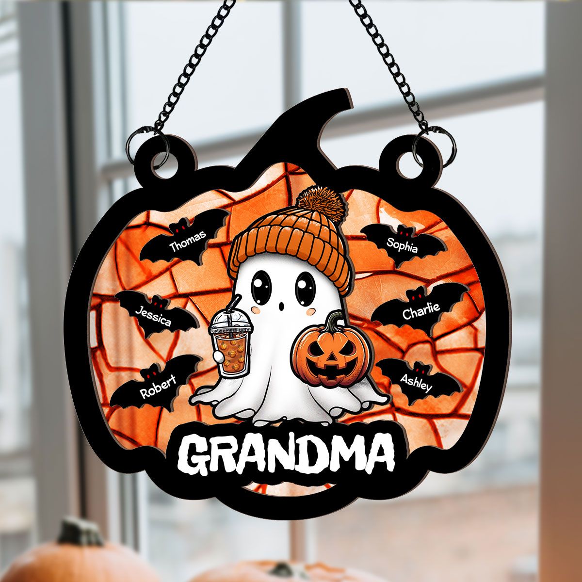 Fall Season Halloween Grandma Boo Personalized Suncatcher, Halloween Decoration  ORHA2208