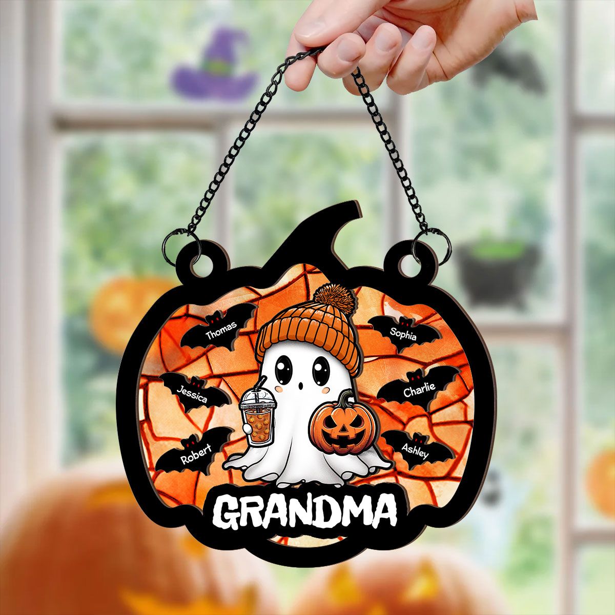 Fall Season Halloween Grandma Boo Personalized Suncatcher, Halloween Decoration  ORHA2208
