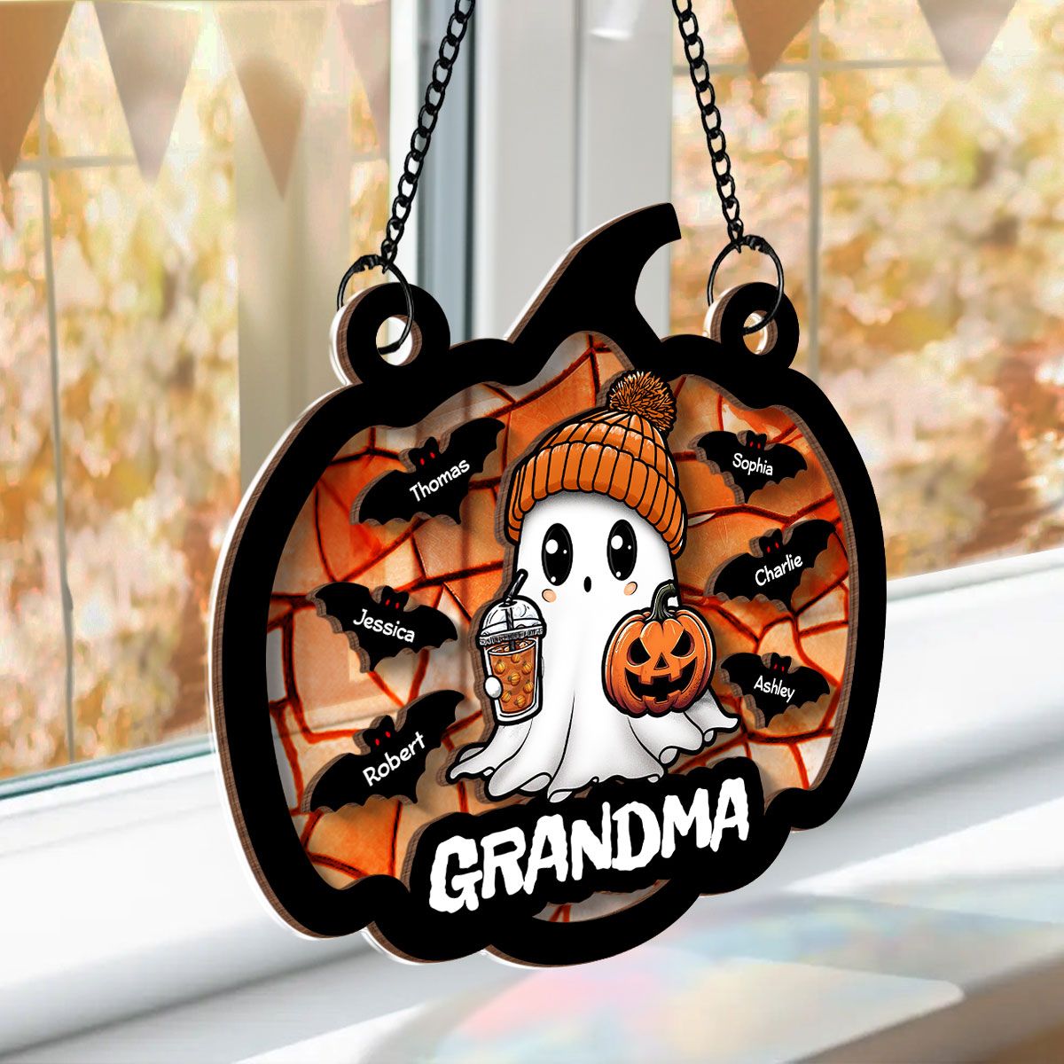 Fall Season Halloween Grandma Boo Personalized Suncatcher, Halloween Decoration  ORHA2208