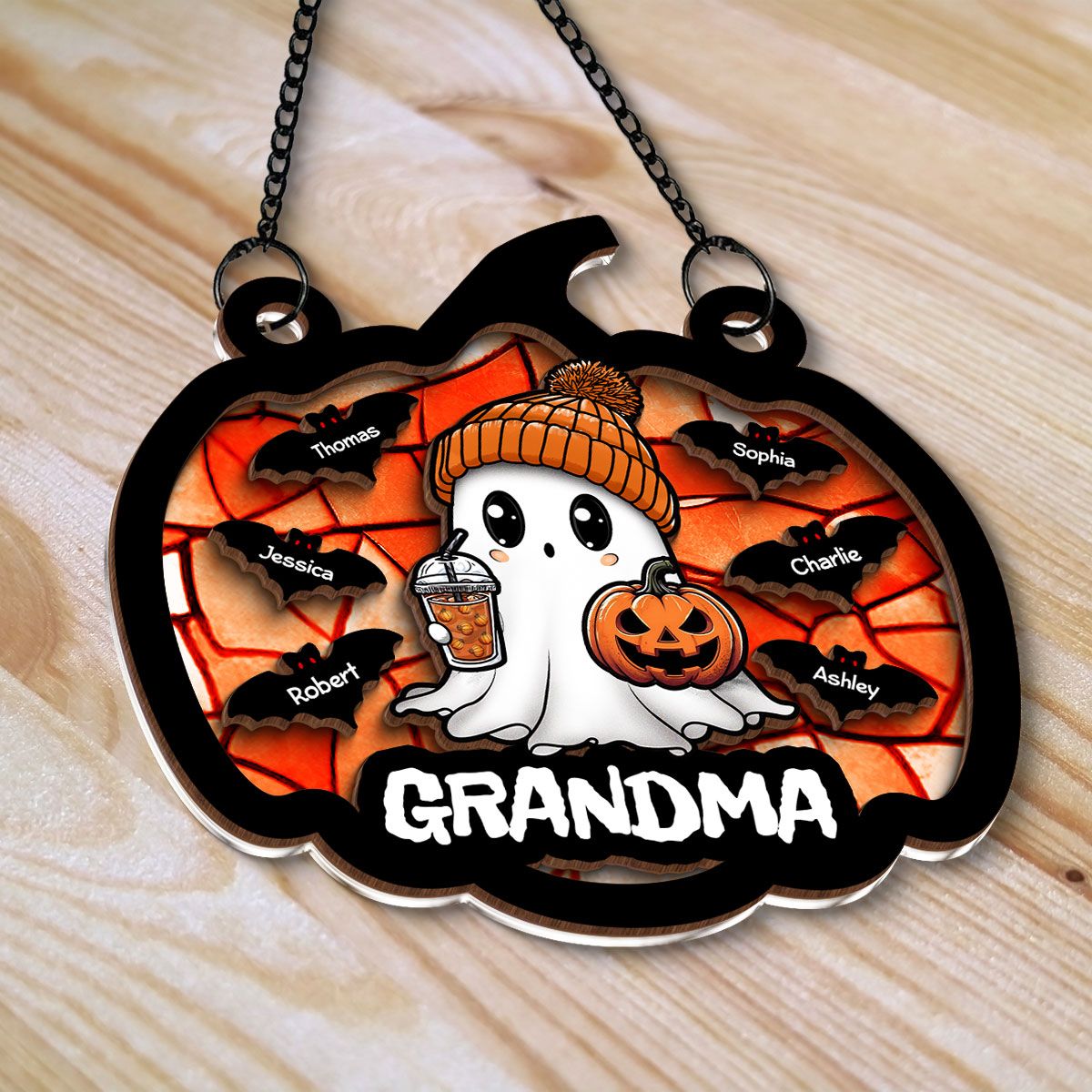 Fall Season Halloween Grandma Boo Personalized Suncatcher, Halloween Decoration  ORHA2208