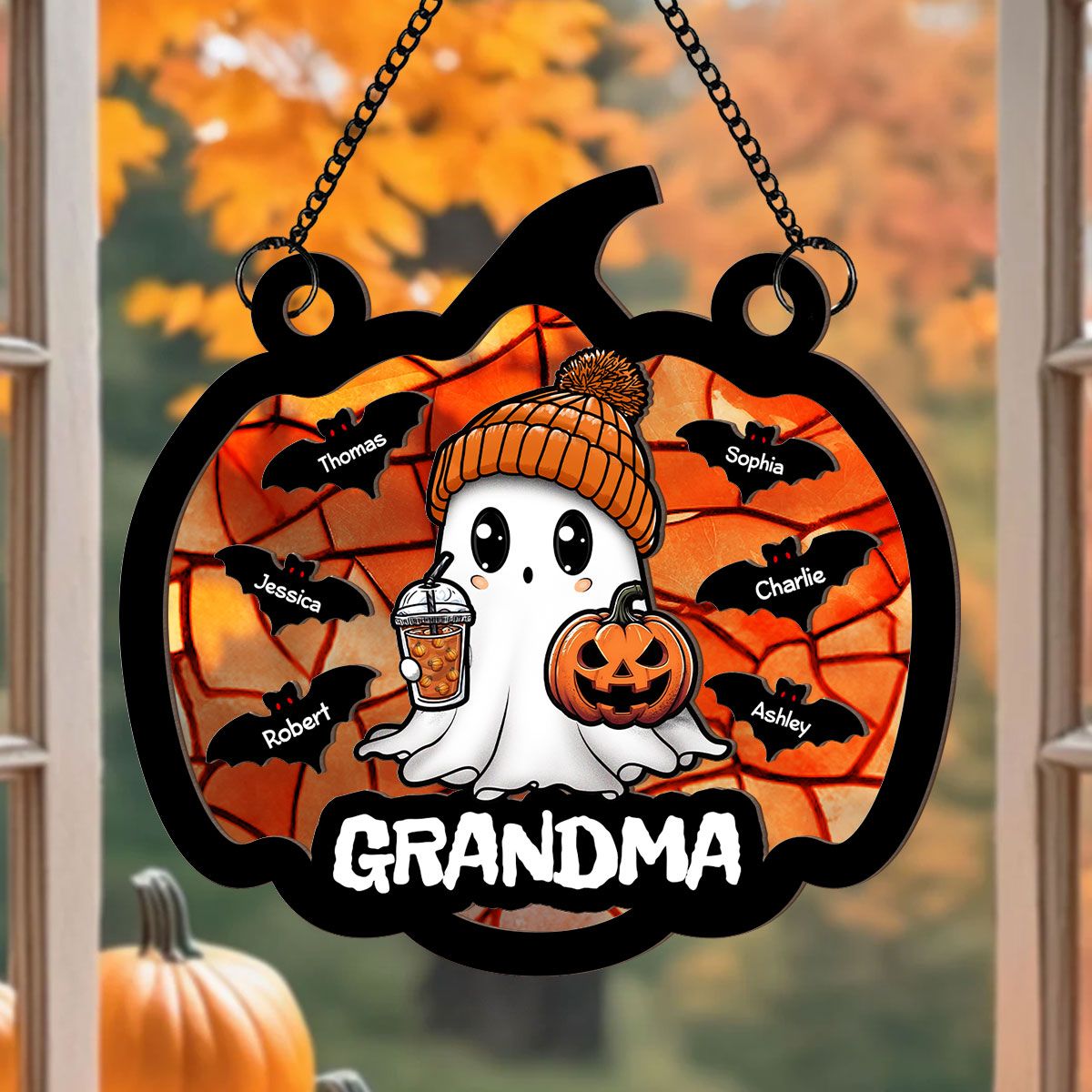 Fall Season Halloween Grandma Boo Personalized Suncatcher, Halloween Decoration  ORHA2208