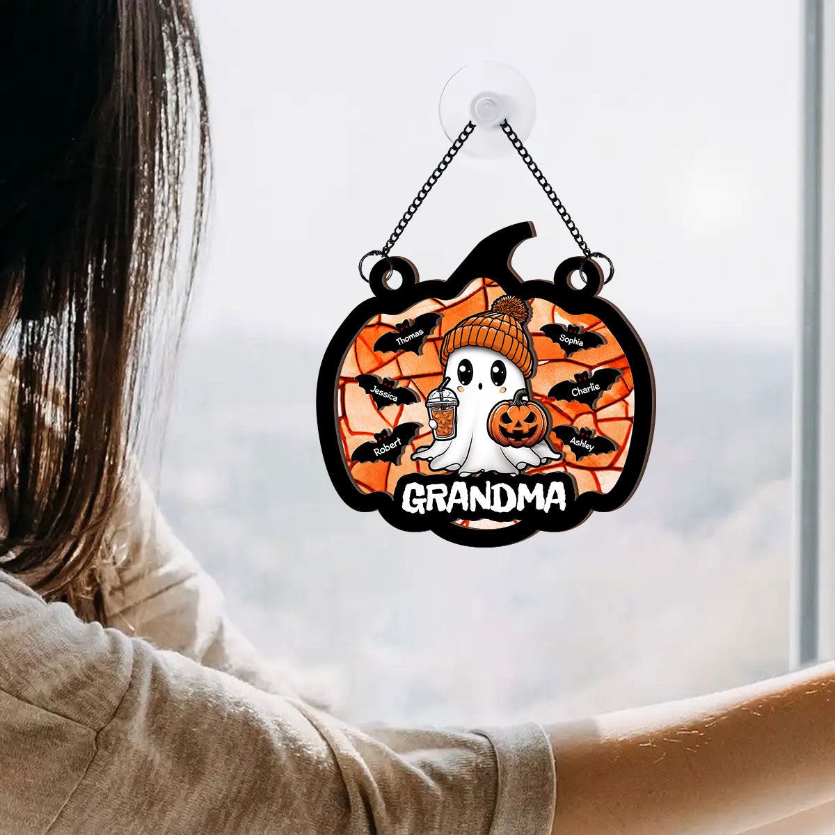 Fall Season Halloween Grandma Boo Personalized Suncatcher, Halloween Decoration  ORHA2208