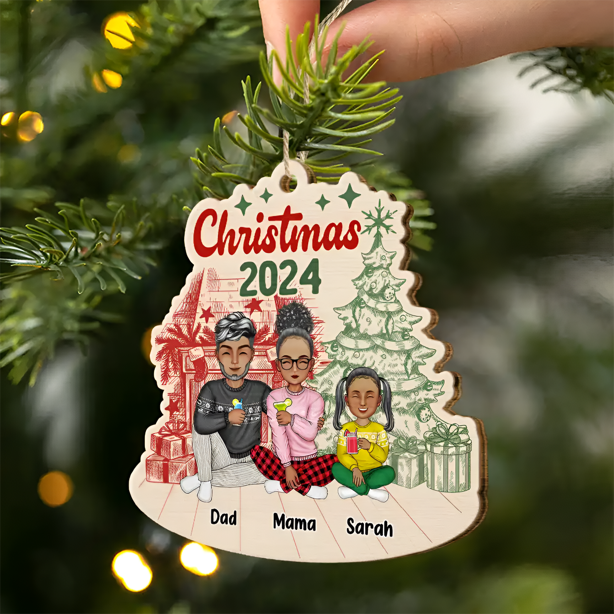 Family 2024 Red Green - Personalized Custom Shaped Wooden Ornament ORN02101