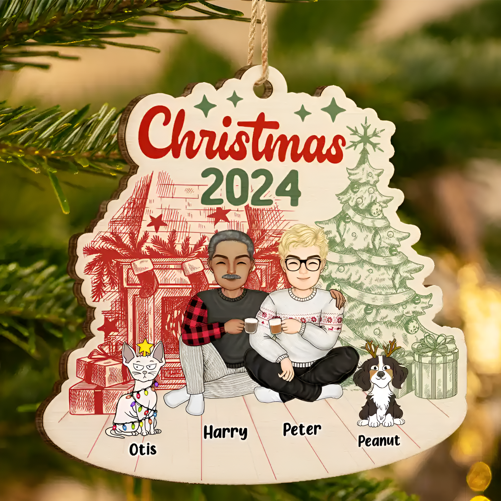 Family 2024 Red Green - Personalized Custom Shaped Wooden Ornament ORN02101