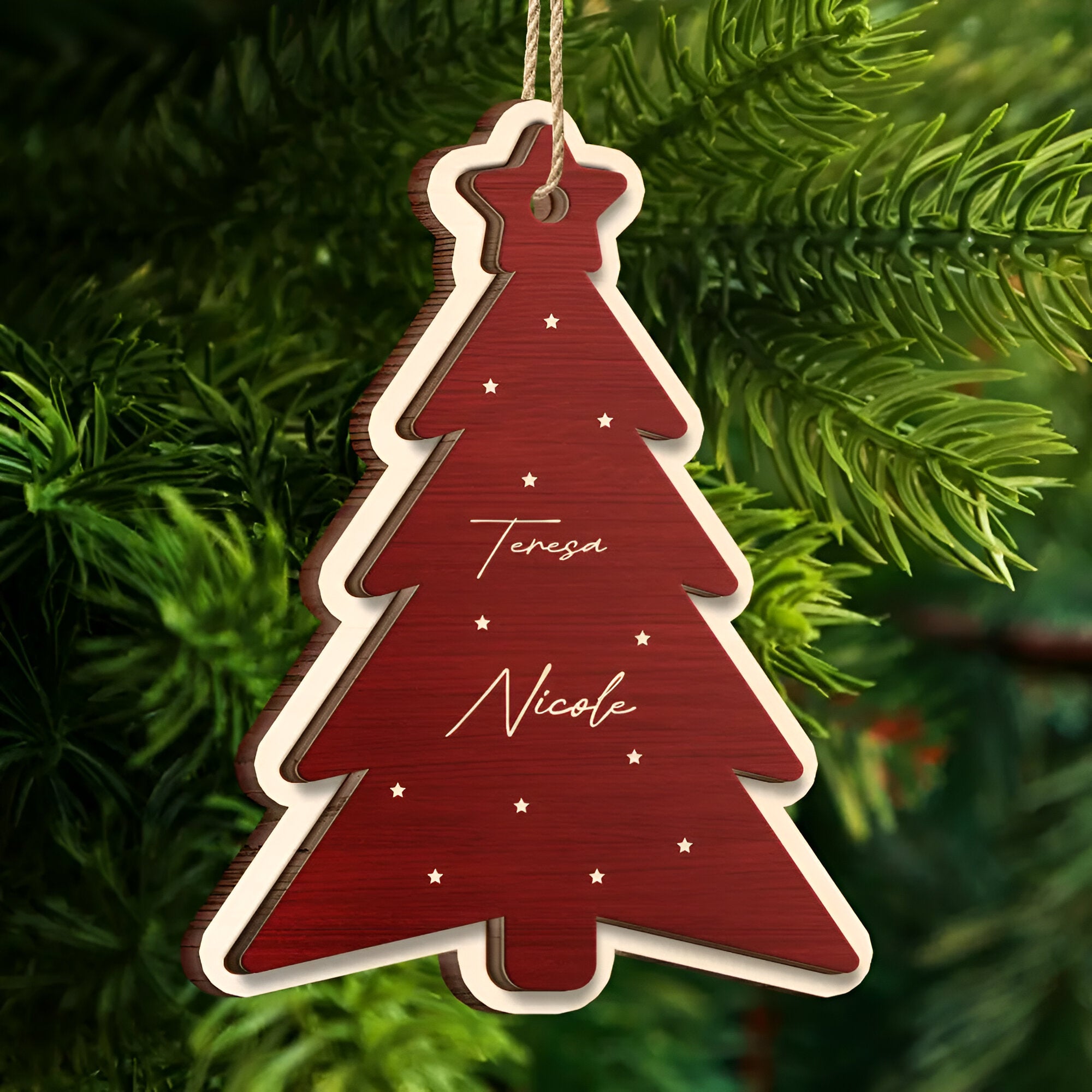 Family Bestie Coworker Names Christmas Tree - Personalized 2-Layered Wooden Ornament ORN0310