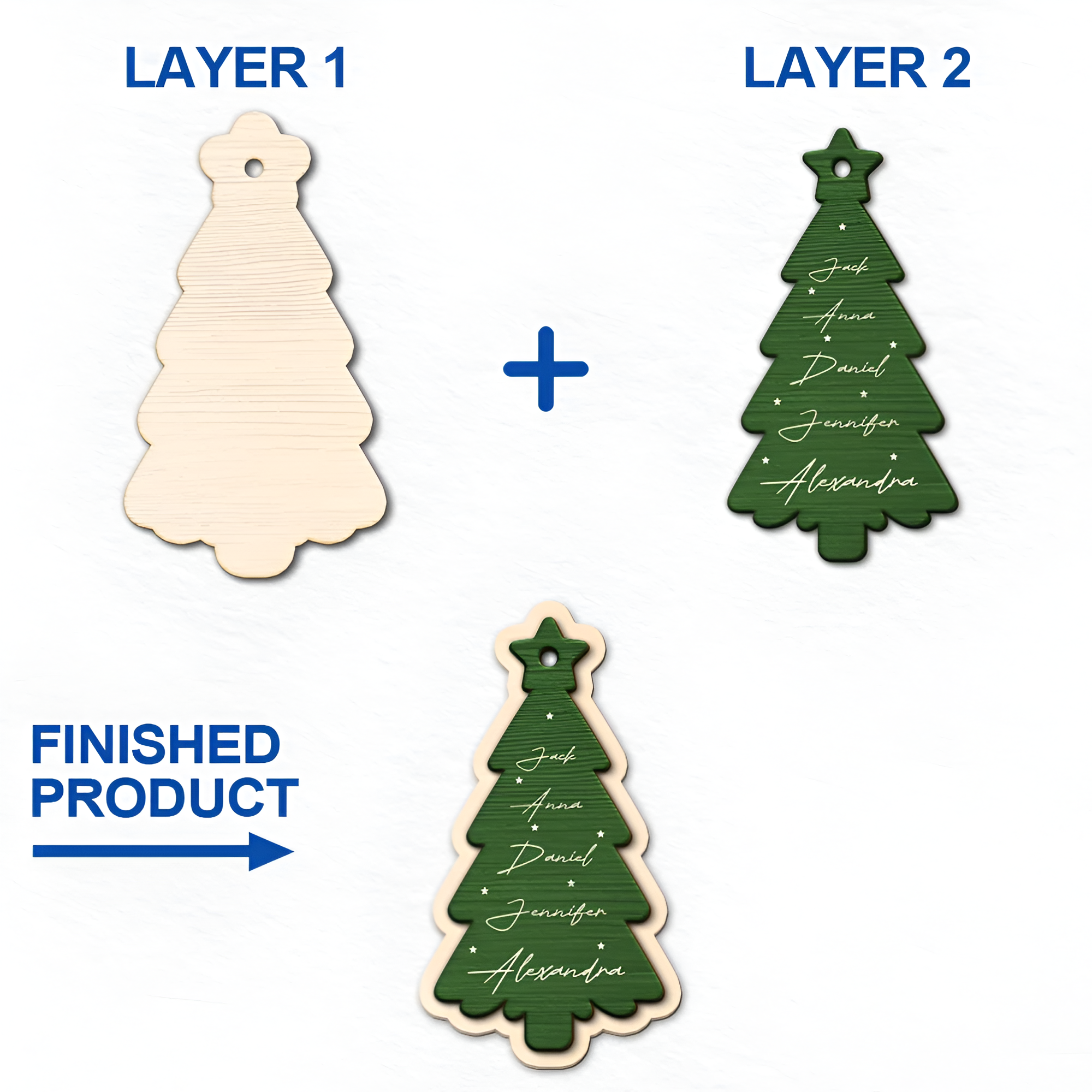 Family Bestie Coworker Names Christmas Tree - Personalized 2-Layered Wooden Ornament ORN0310