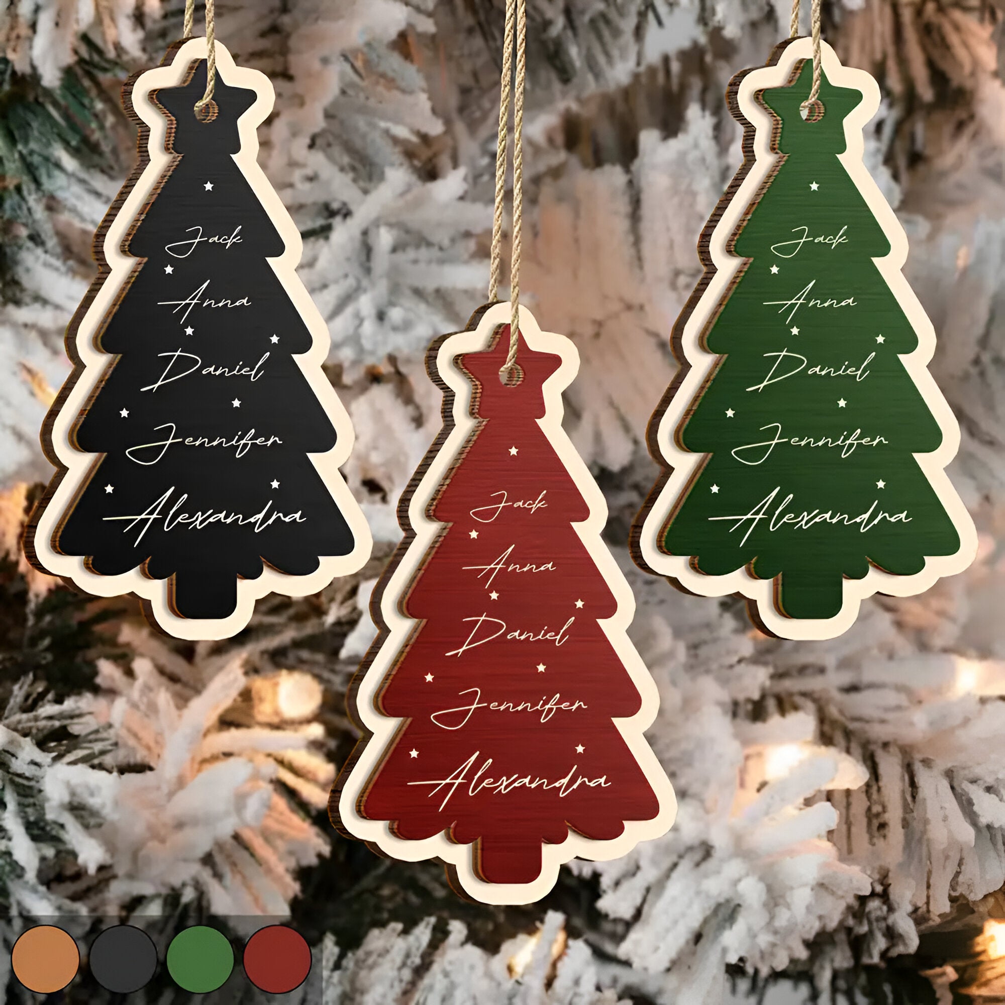 Family Bestie Coworker Names Christmas Tree - Personalized 2-Layered Wooden Ornament ORN0310