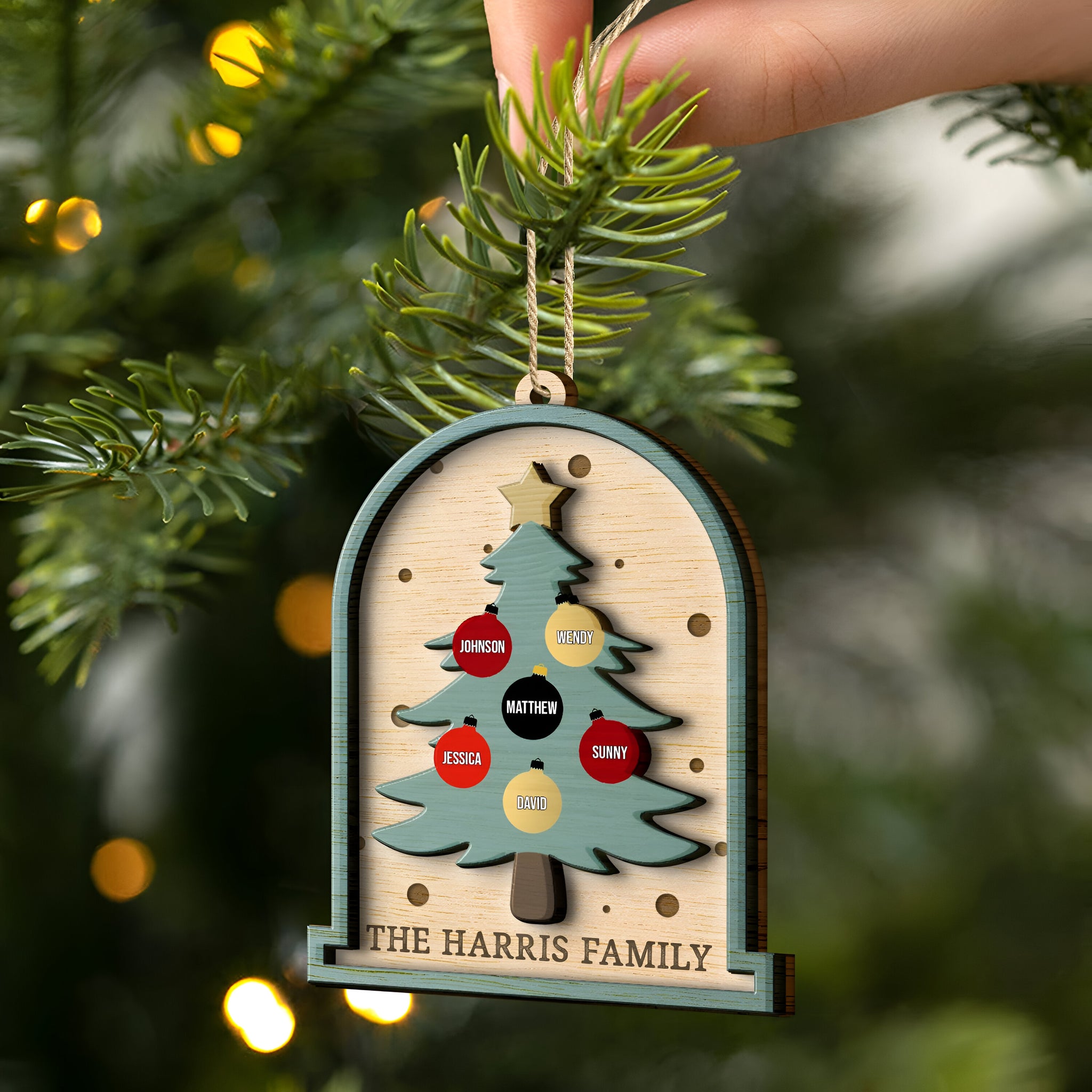 Family Christmas Tree - Christmas Gift For Family - Personalized 2-Layered Wooden Ornament ORN0310