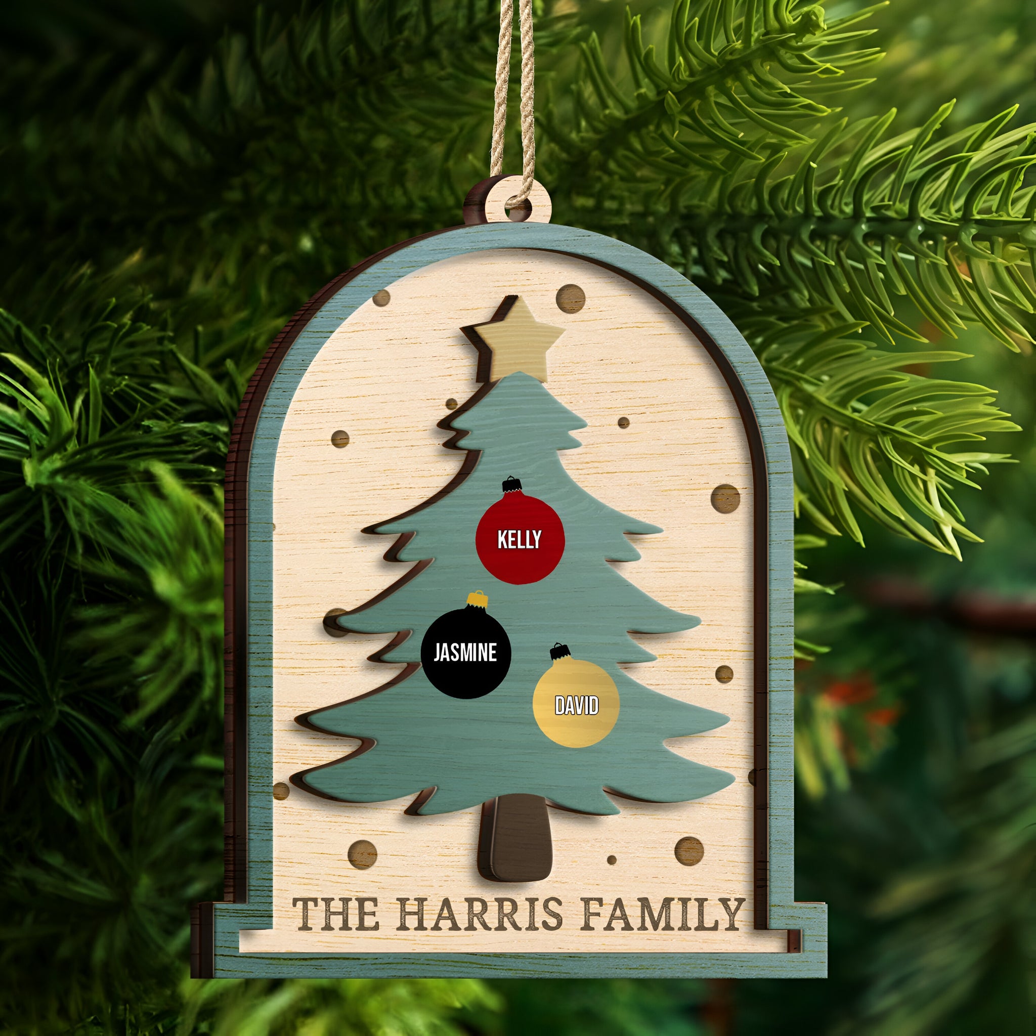 Family Christmas Tree - Christmas Gift For Family - Personalized 2-Layered Wooden Ornament ORN0310