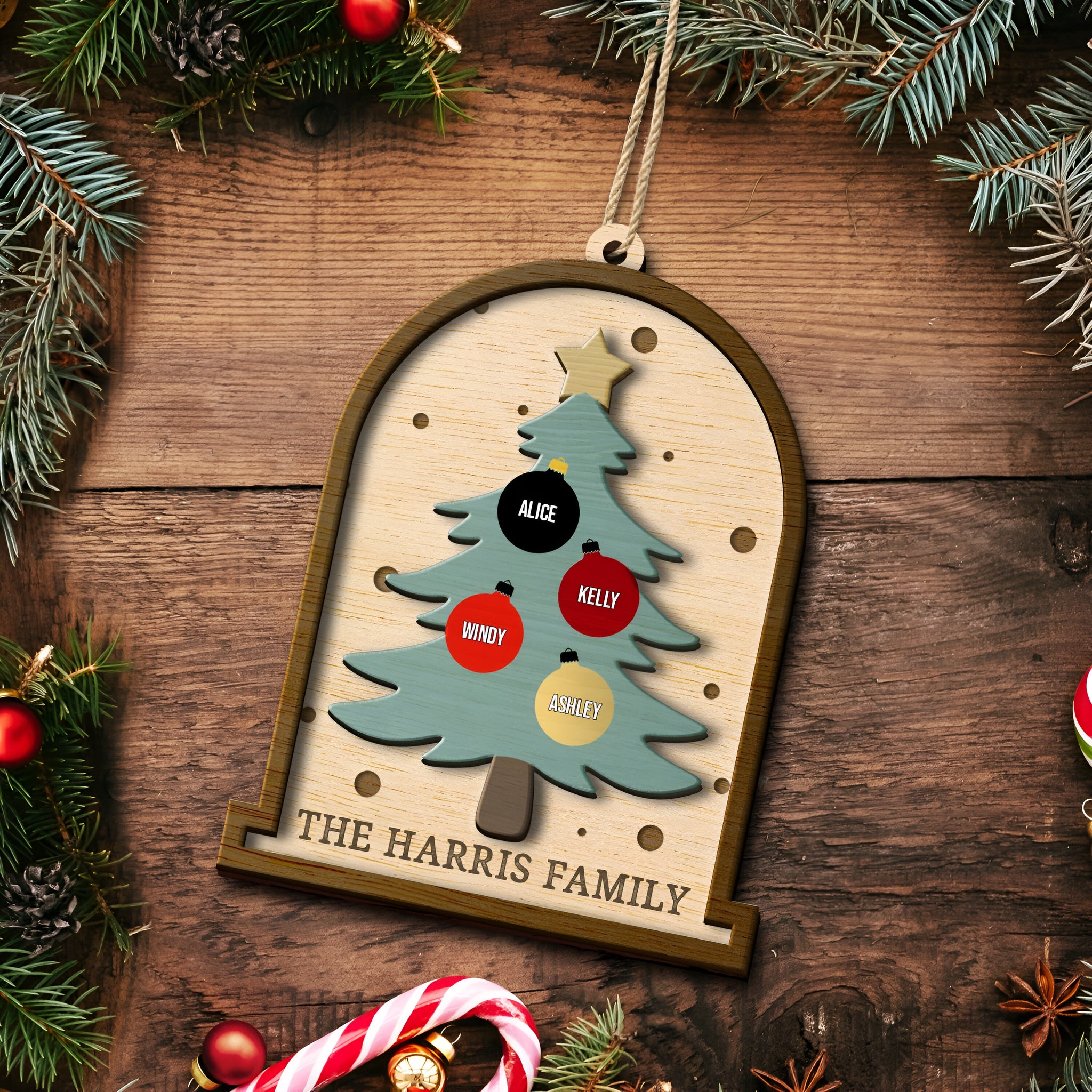 Family Christmas Tree - Christmas Gift For Family - Personalized 2-Layered Wooden Ornament ORN0310