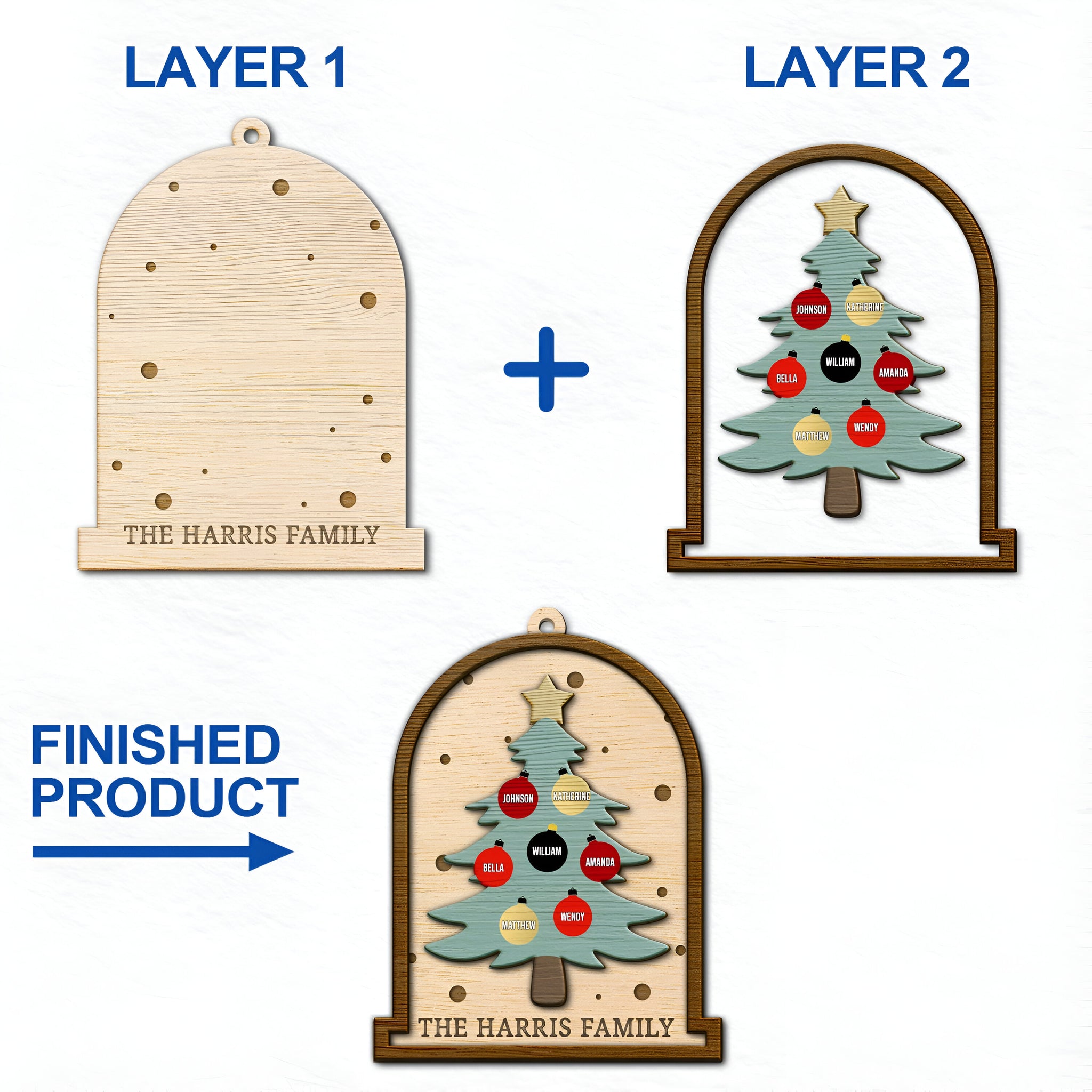 Family Christmas Tree - Christmas Gift For Family - Personalized 2-Layered Wooden Ornament ORN0310
