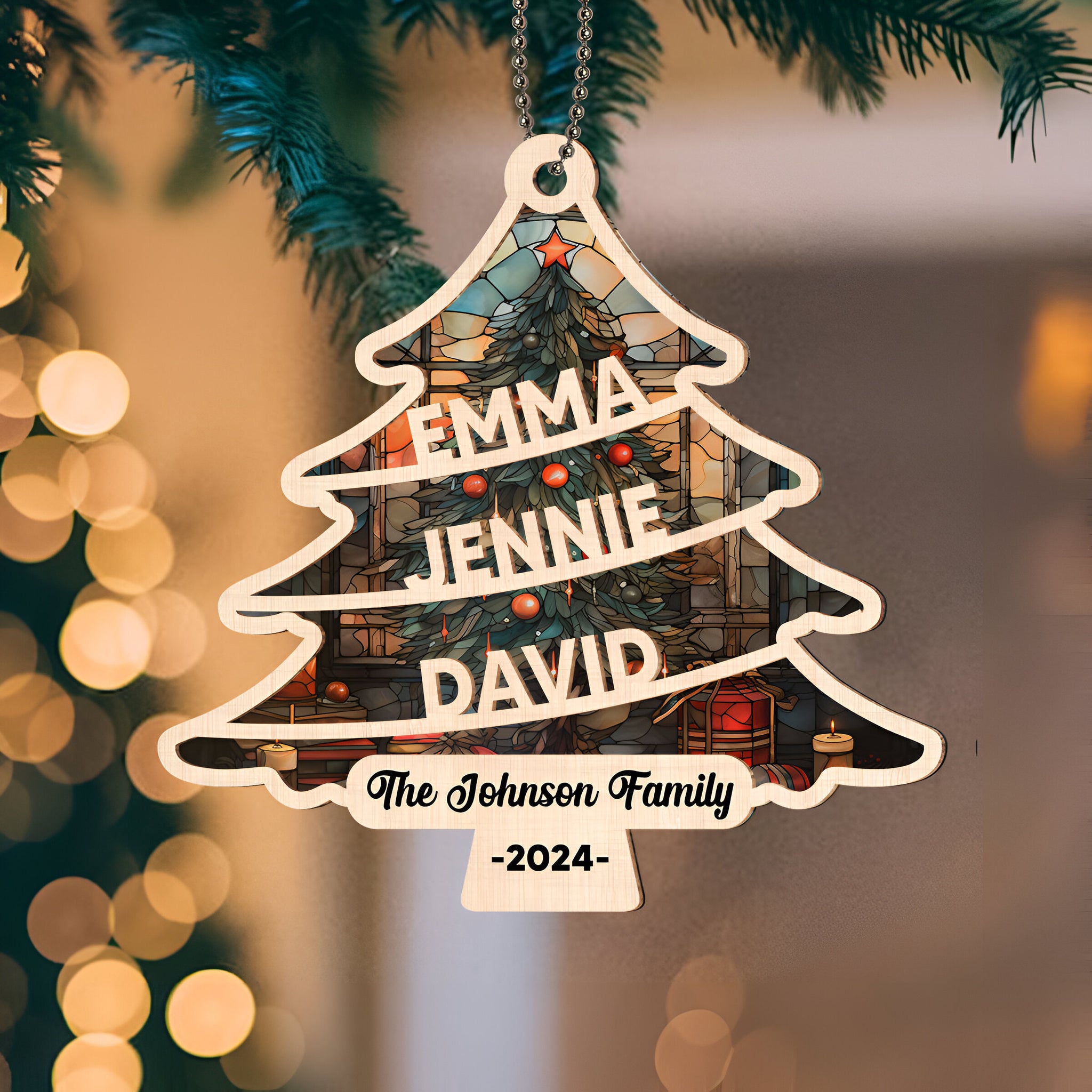 Family Christmas Tree - Personalized Custom Suncatcher Ornament ORN0710