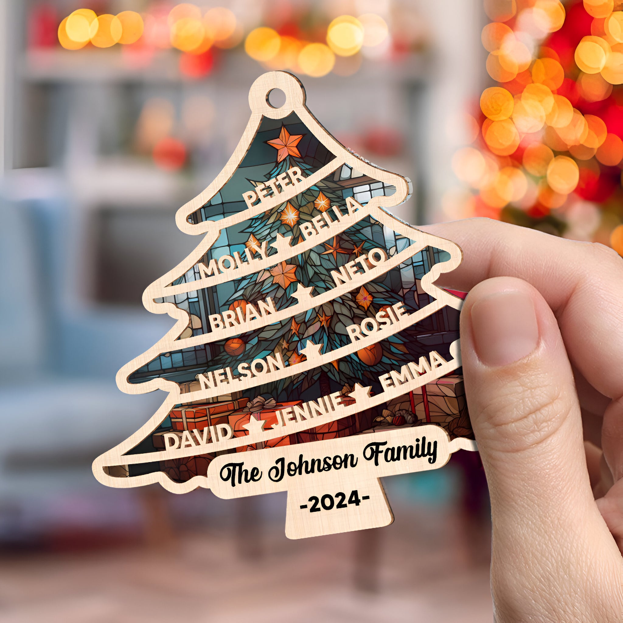 Family Christmas Tree - Personalized Custom Suncatcher Ornament ORN0710