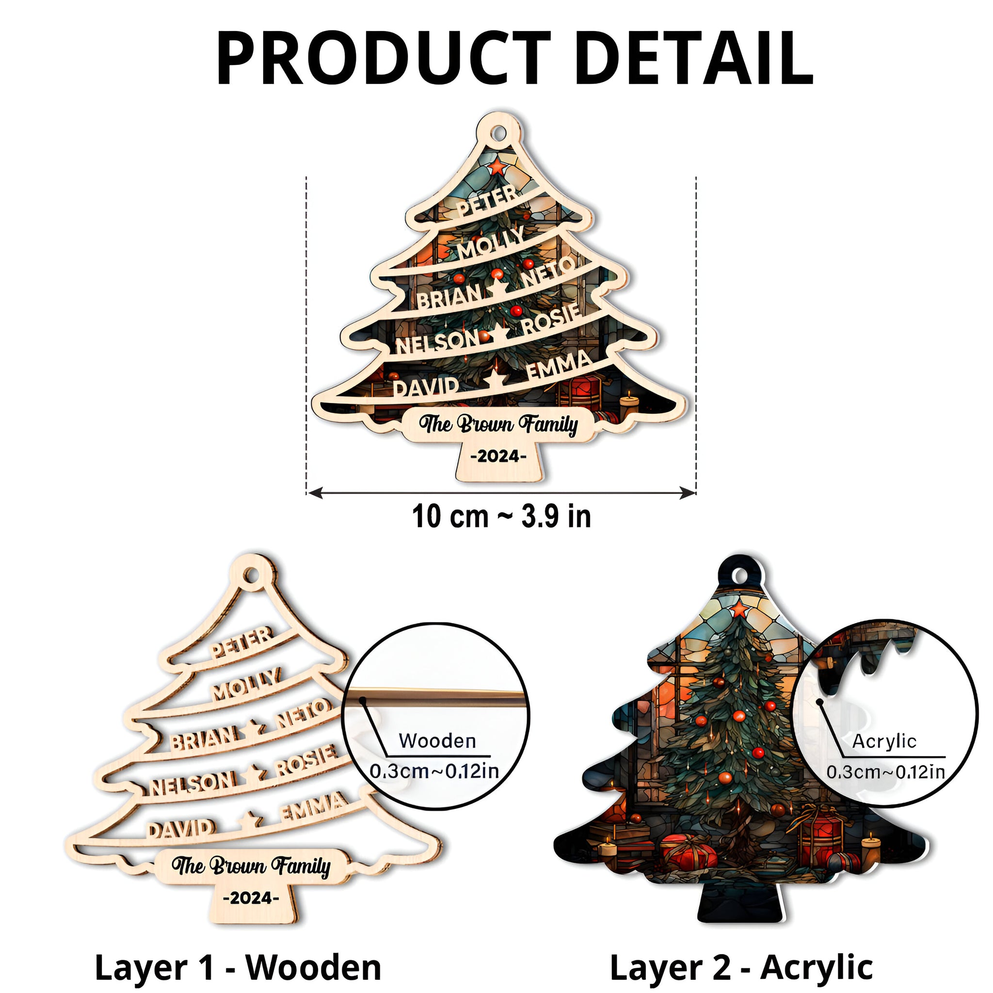 Family Christmas Tree - Personalized Custom Suncatcher Ornament ORN0710