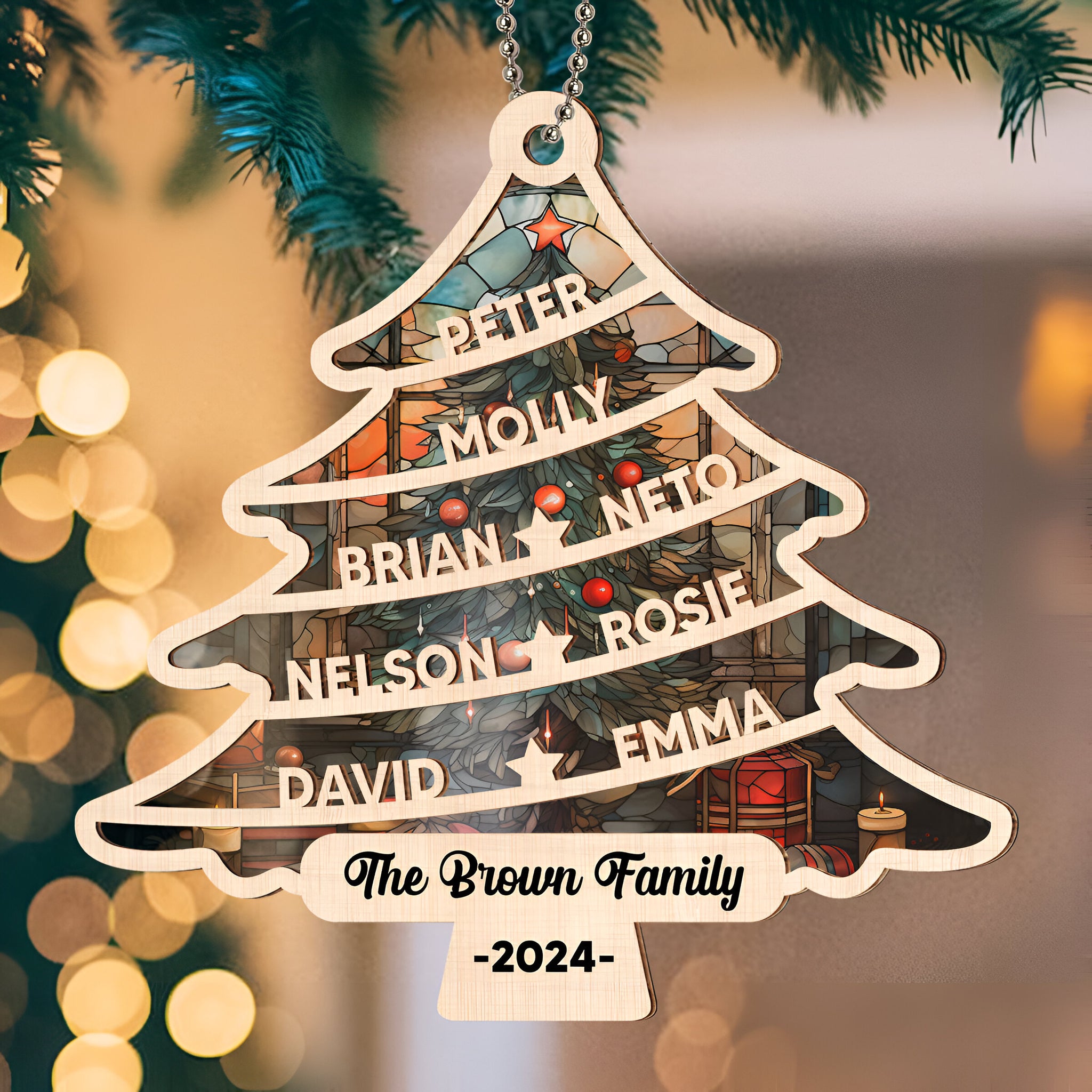 Family Christmas Tree - Personalized Custom Suncatcher Ornament ORN0710