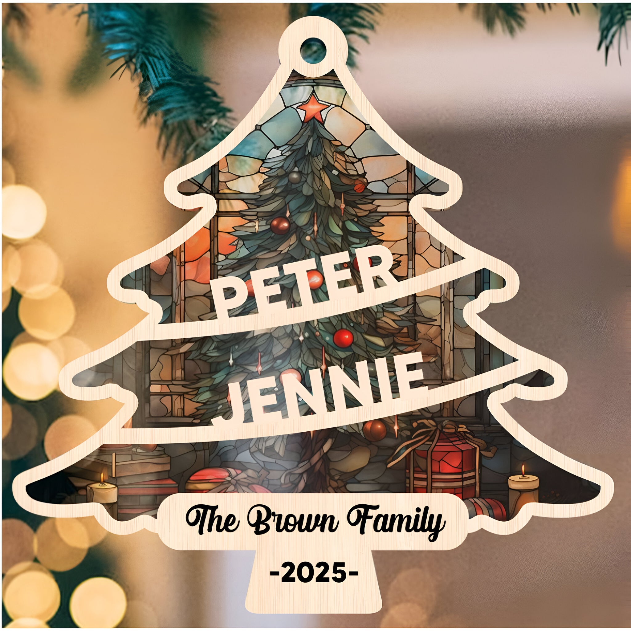 Family Christmas Tree - Personalized Custom Suncatcher Ornament ORN0710