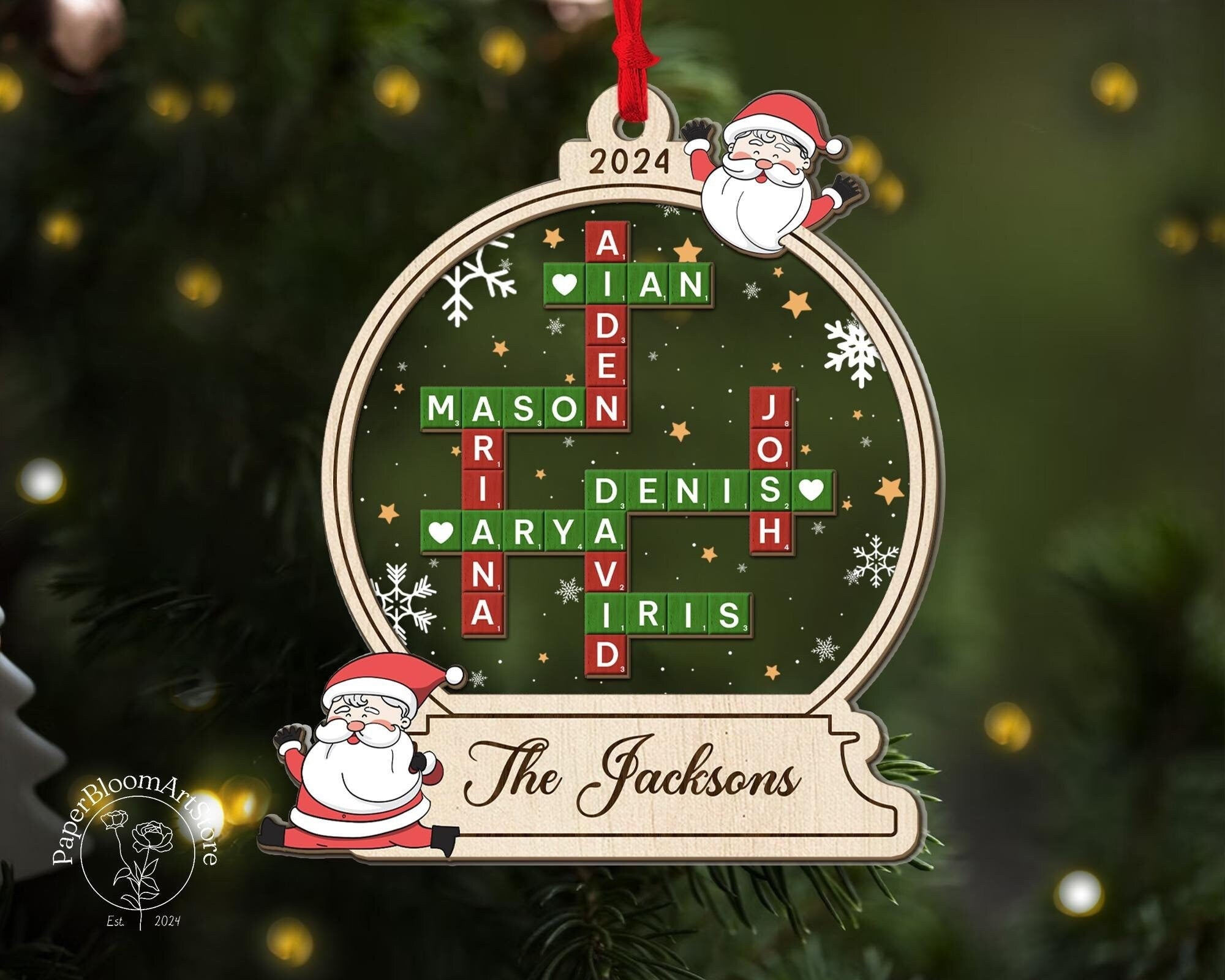 Family Crossword Christmas Ornament 2024, Custom Crossword Ornaments, Family Names Puzzle, Family Ornament, Family Christmas Gift OROC24
