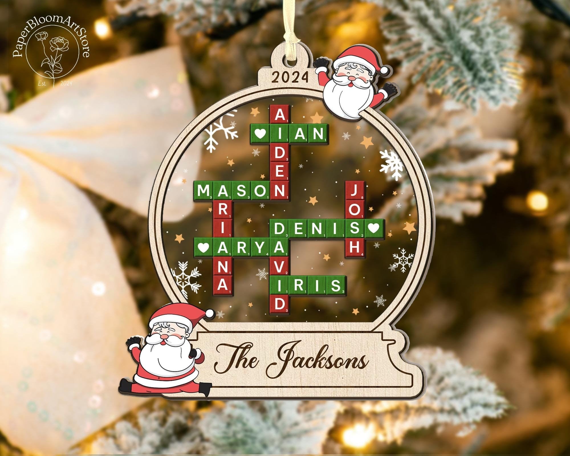 Family Crossword Christmas Ornament 2024, Custom Crossword Ornaments, Family Names Puzzle, Family Ornament, Family Christmas Gift OROC24