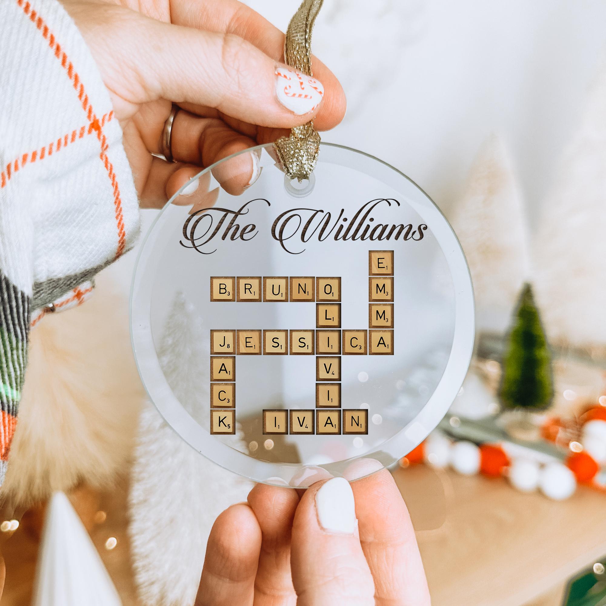 Family Crossword Christmas Ornament, Custom Scrabble Christmas Ornament, Family Names Puzzle Gifts, Grandkids Crossword Puzzle Ornament OROC24