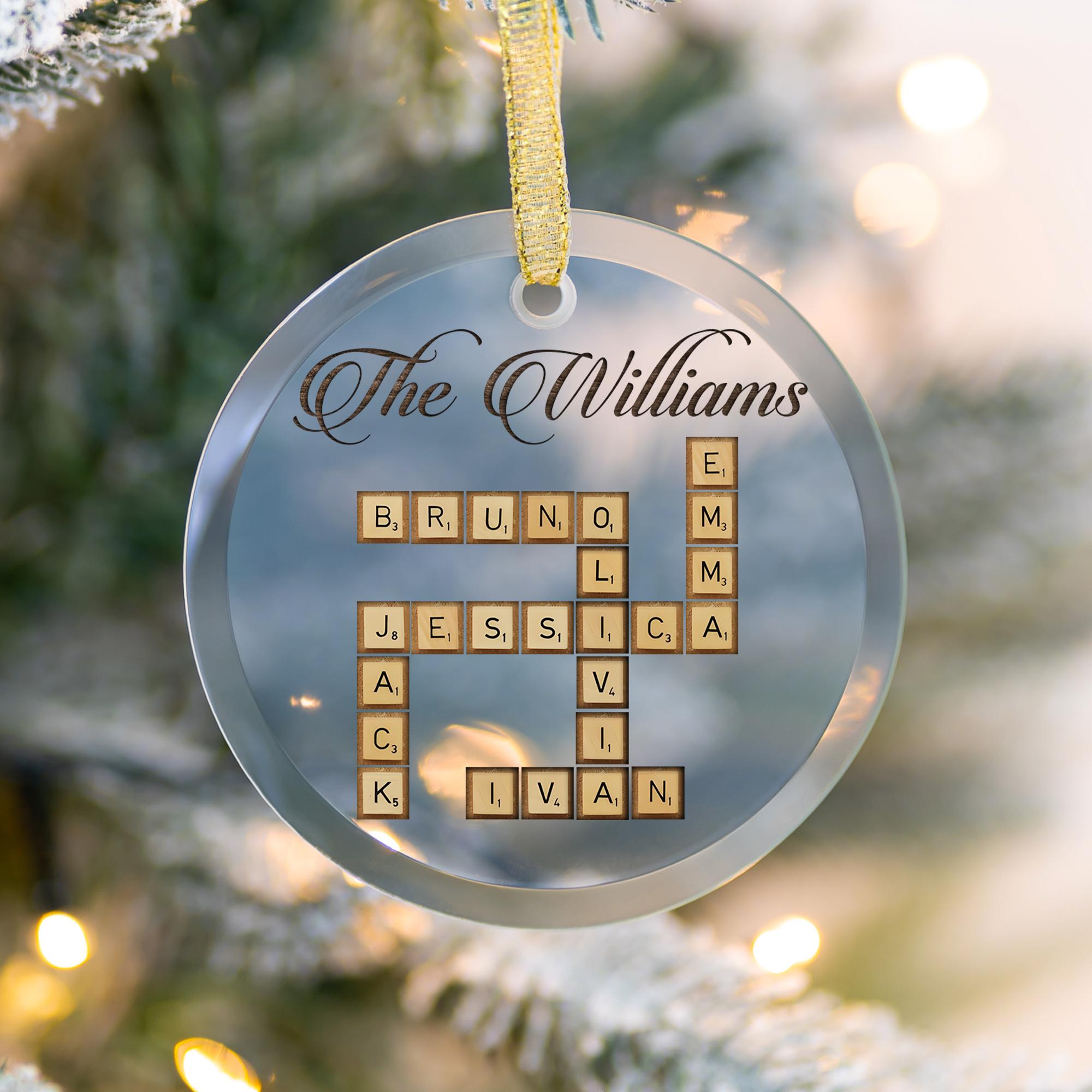 Family Crossword Christmas Ornament, Custom Scrabble Christmas Ornament, Family Names Puzzle Gifts, Grandkids Crossword Puzzle Ornament OROC24