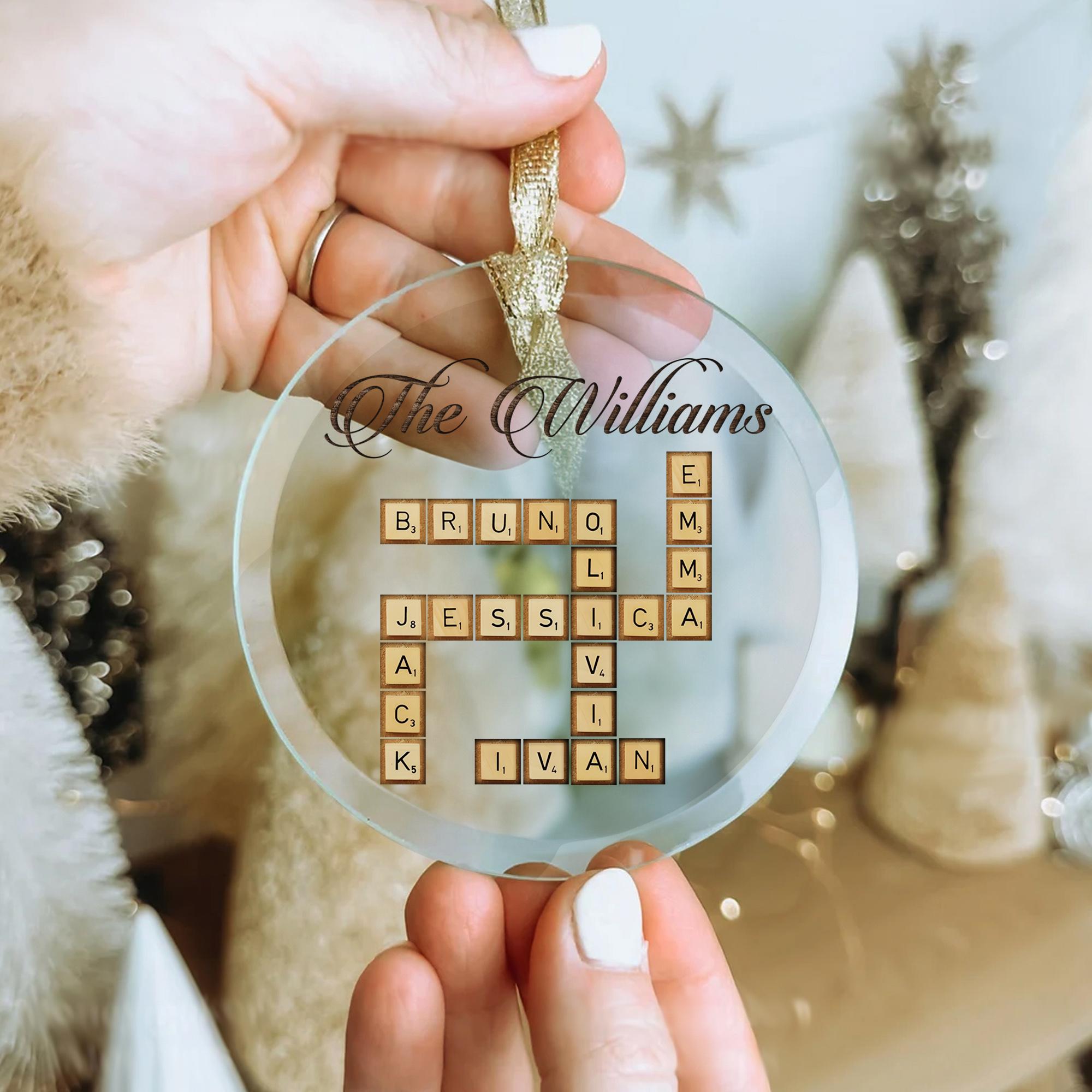 Family Crossword Christmas Ornament, Custom Scrabble Christmas Ornament, Family Names Puzzle Gifts, Grandkids Crossword Puzzle Ornament OROC24