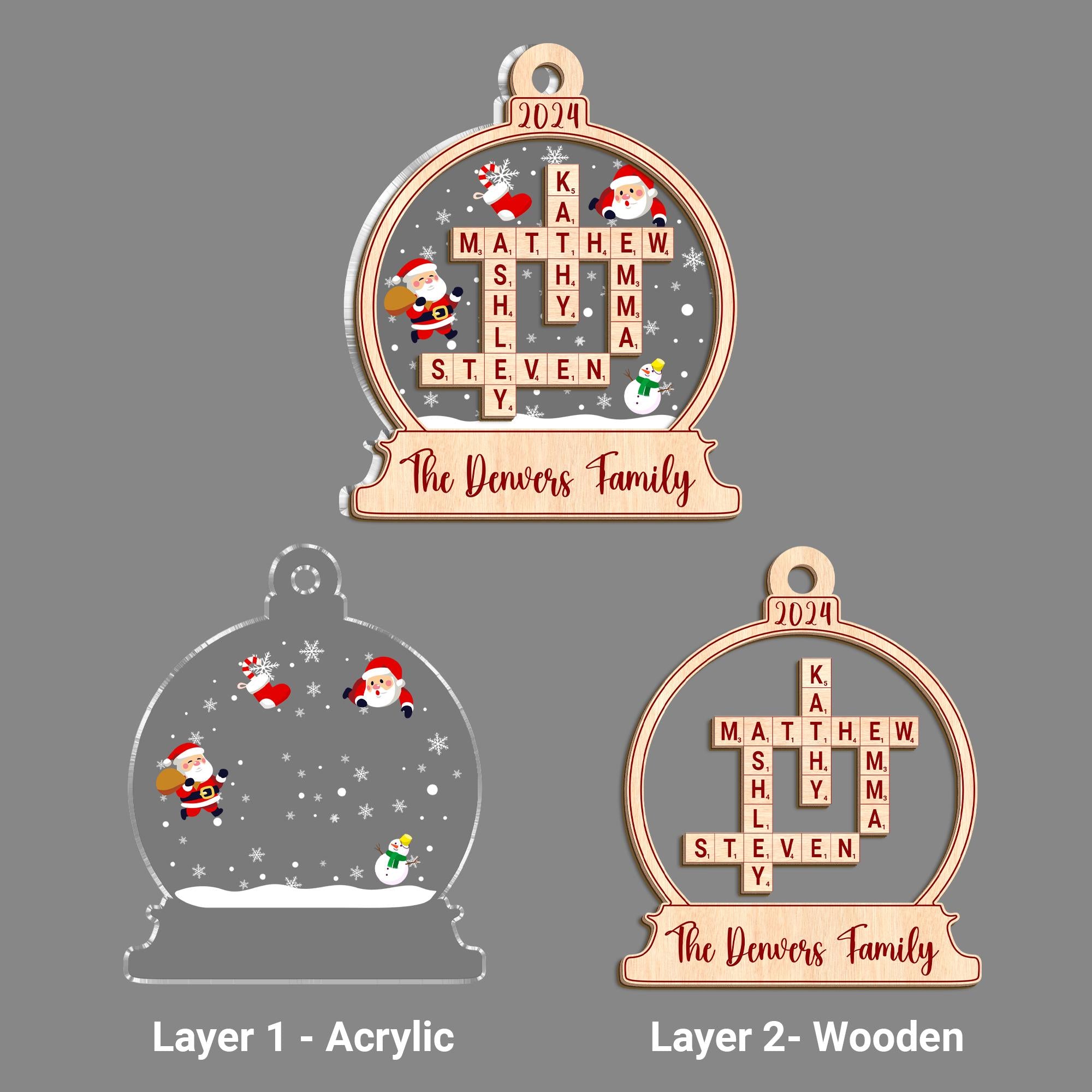 Family Crossword Ornament, Family Names Puzzle, Christmas Ornament, 2024 Family Christmas Gift, Family Ornament, Family Keepsake OROC24