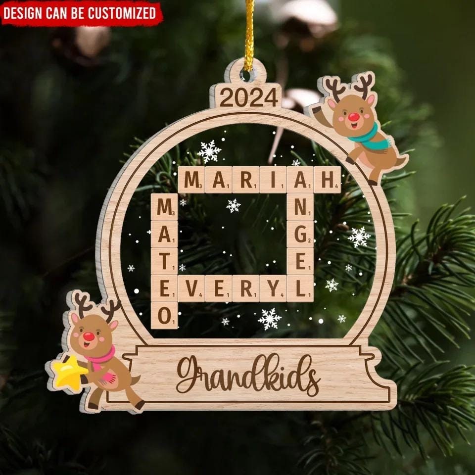 Family Crossword Ornament, Family Ornament, Family Names Puzzle, Christmas Ornament, Family Christmas Gift, Family Keepsake Ornament OROC24