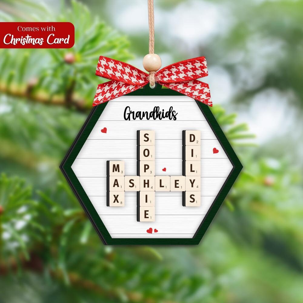 Family Crossword Puzzle Art Personalized Acrylic Ornament, Family Christmas Gifts, Best Gift Ever, Xmas Gift, Crossword Puzzle Gift OROC24