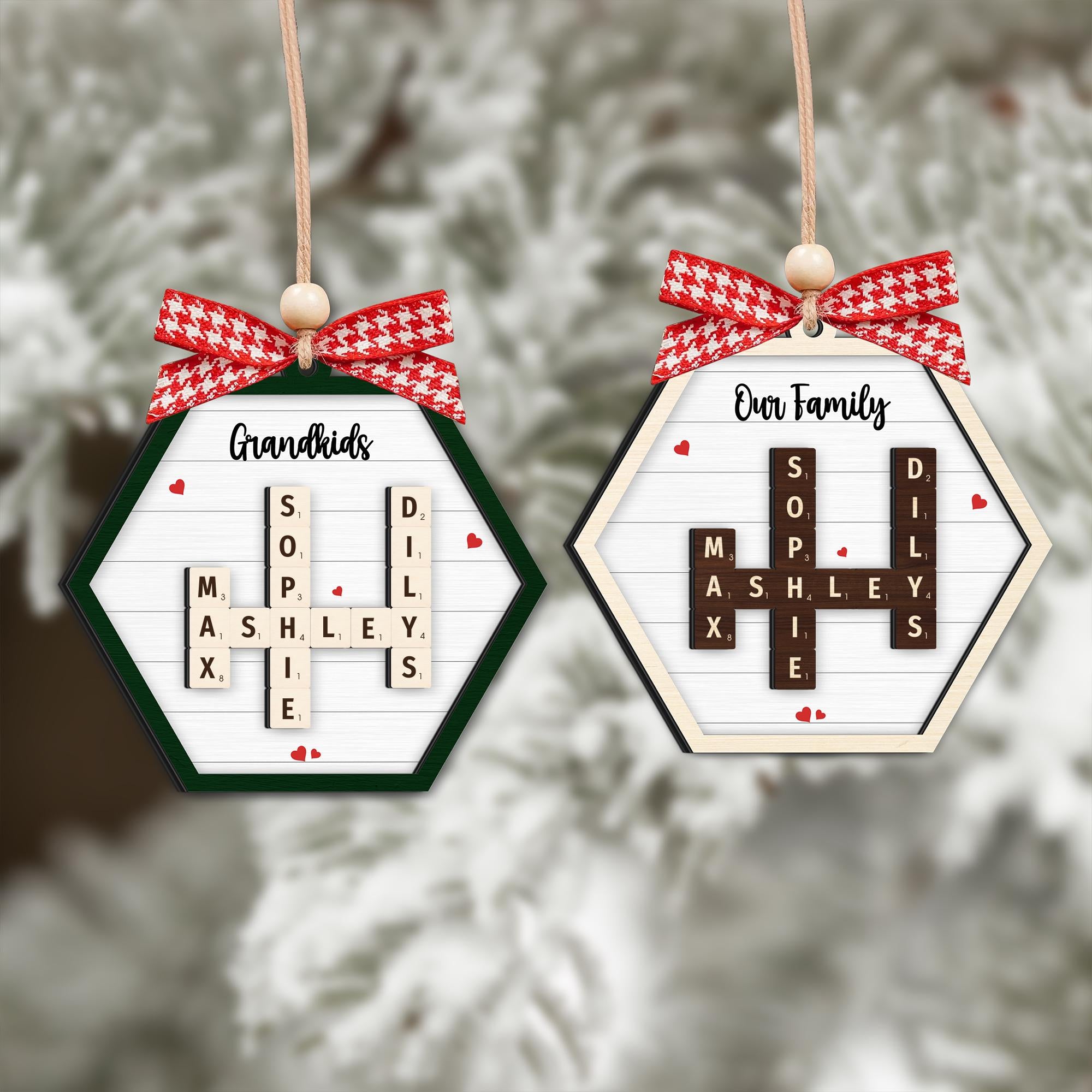 Family Crossword Puzzle Art Personalized Acrylic Ornament, Family Christmas Gifts, Best Gift Ever, Xmas Gift, Crossword Puzzle Gift OROC24
