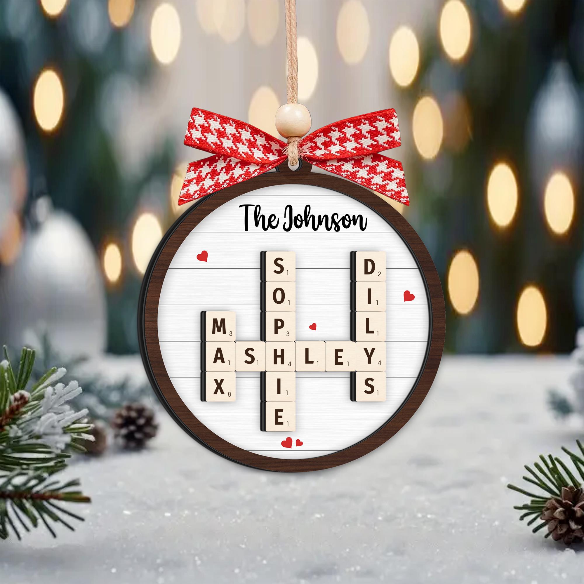 Family Crossword Puzzle Art Personalized Acrylic Ornament, Family Christmas Gifts, Best Gift Ever, Xmas Gift, Crossword Puzzle Gift OROC24