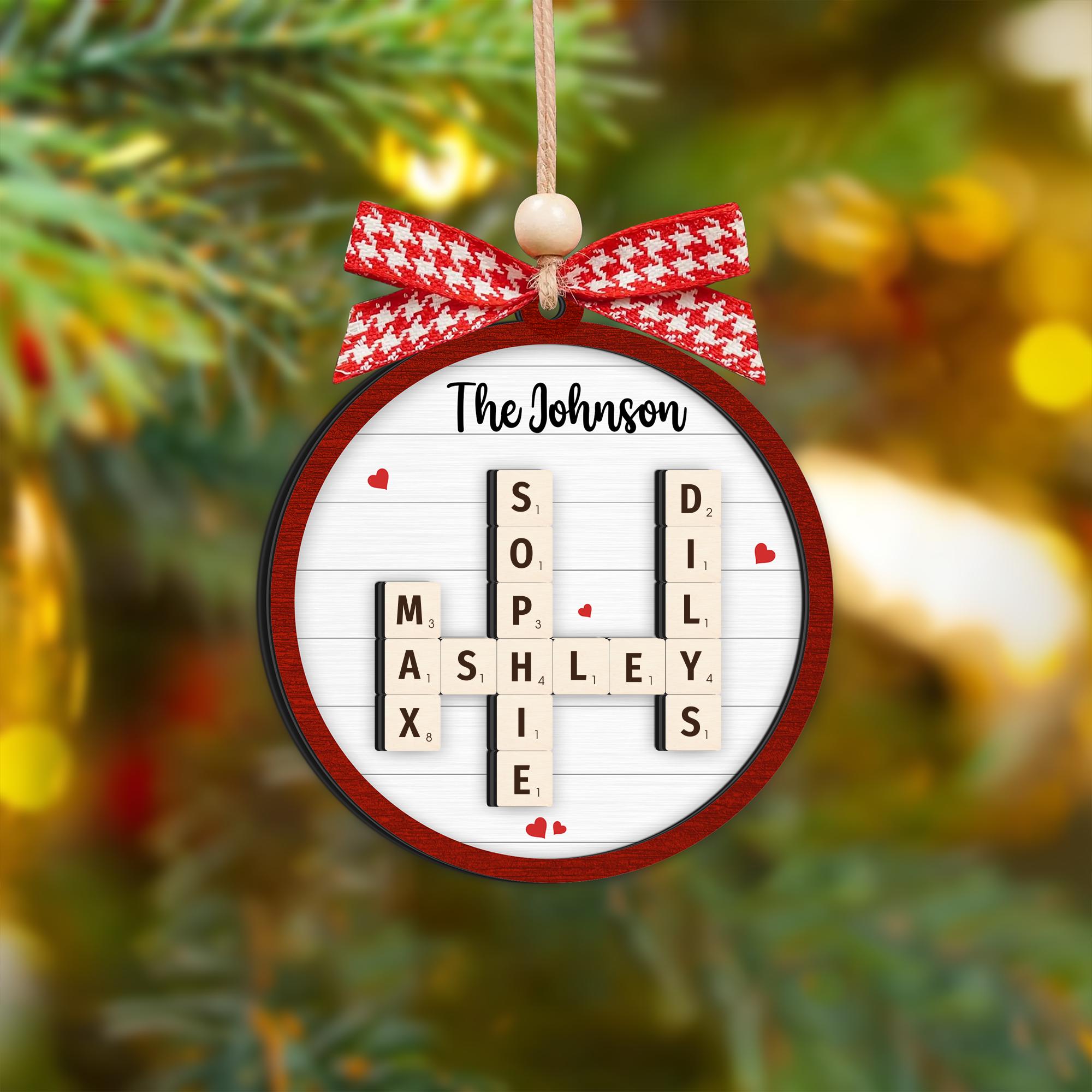 Family Crossword Puzzle Art Personalized Acrylic Ornament, Family Christmas Gifts, Best Gift Ever, Xmas Gift, Crossword Puzzle Gift OROC24