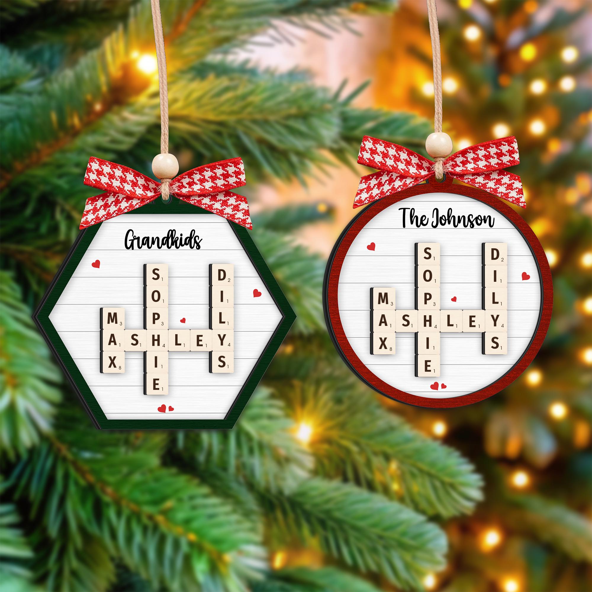 Family Crossword Puzzle Art Personalized Acrylic Ornament, Family Christmas Gifts, Best Gift Ever, Xmas Gift, Crossword Puzzle Gift OROC24