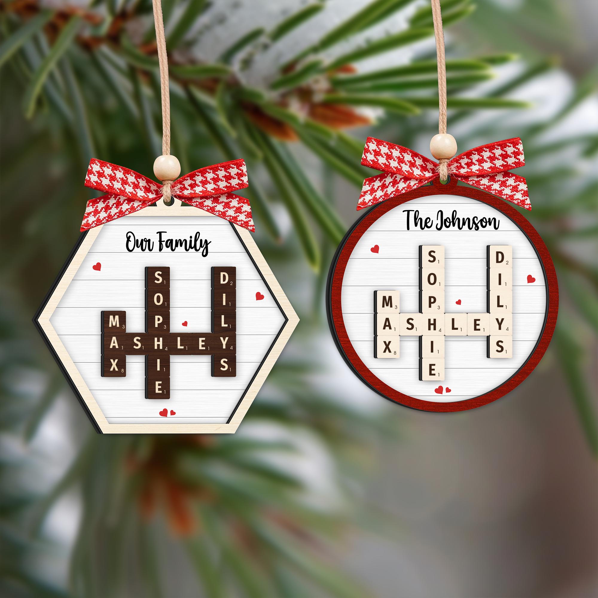 Family Crossword Puzzle Art Personalized Acrylic Ornament, Family Christmas Gifts, Best Gift Ever, Xmas Gift, Crossword Puzzle Gift OROC24
