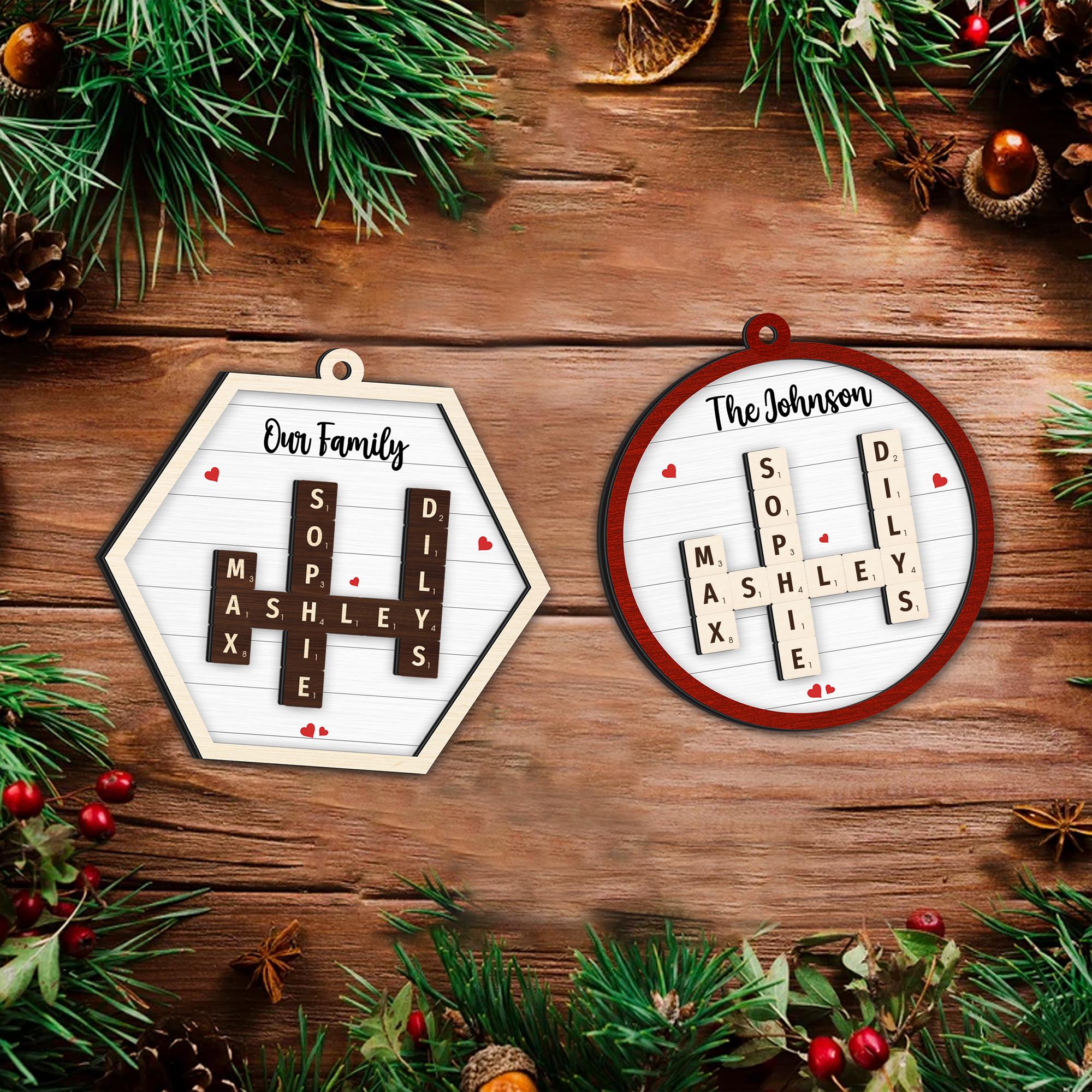 Family Crossword Puzzle Art Personalized Acrylic Ornament, Family Christmas Gifts, Best Gift Ever, Xmas Gift, Crossword Puzzle Gift OROC24