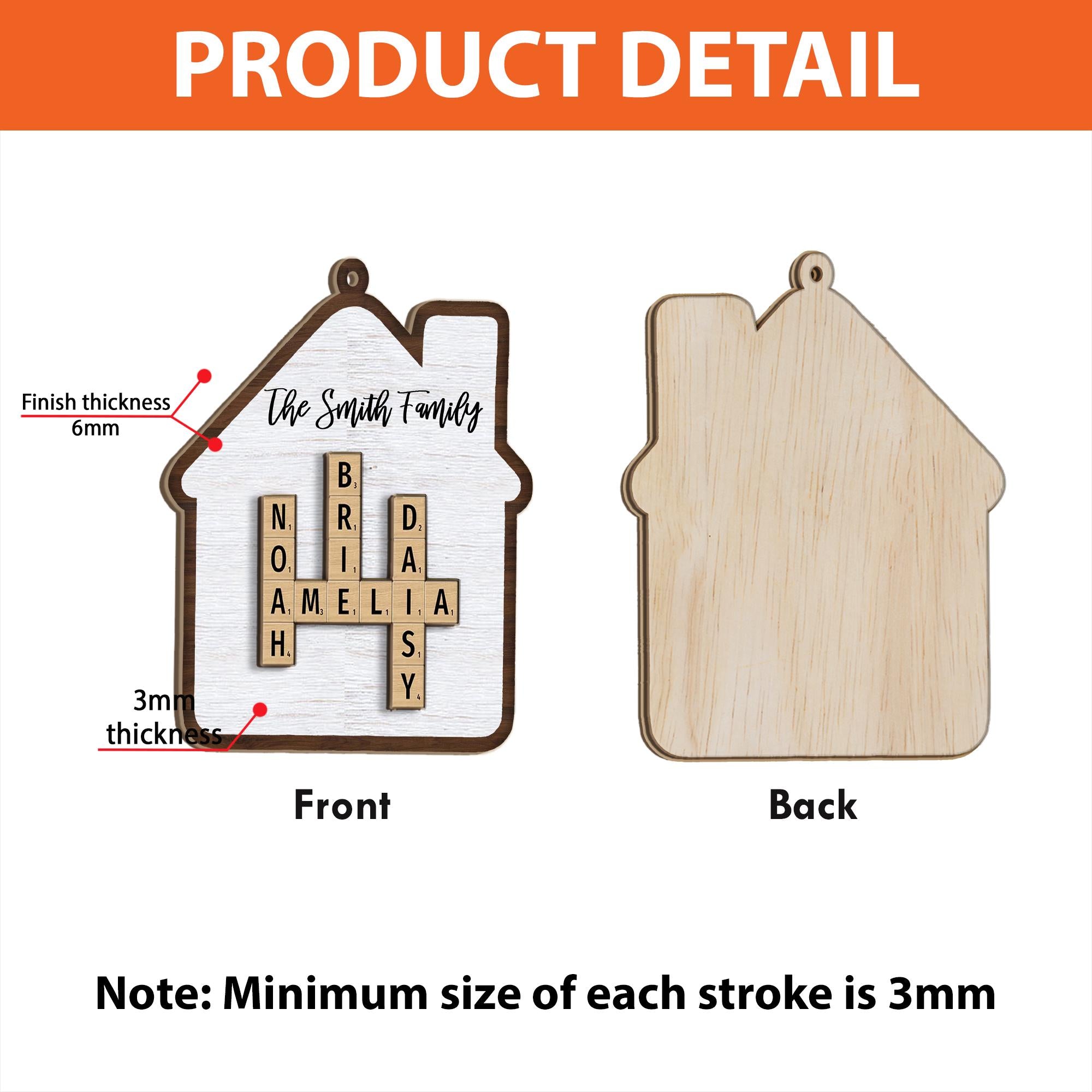 Family Crossword Puzzle Art Personalized House Shaped 2-Layer Wooden Ornament, Christmas Gift For Grandma Mom, Custom Family Names Ornament OROC24